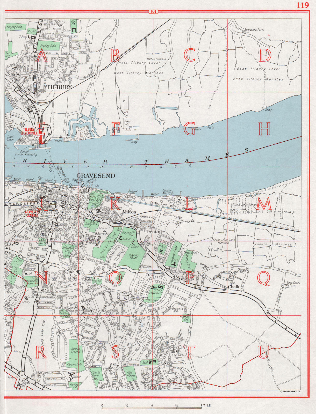GRAVESEND. Tilbury Milton Denton Gravesend reach. KENT Essex 1964 old map