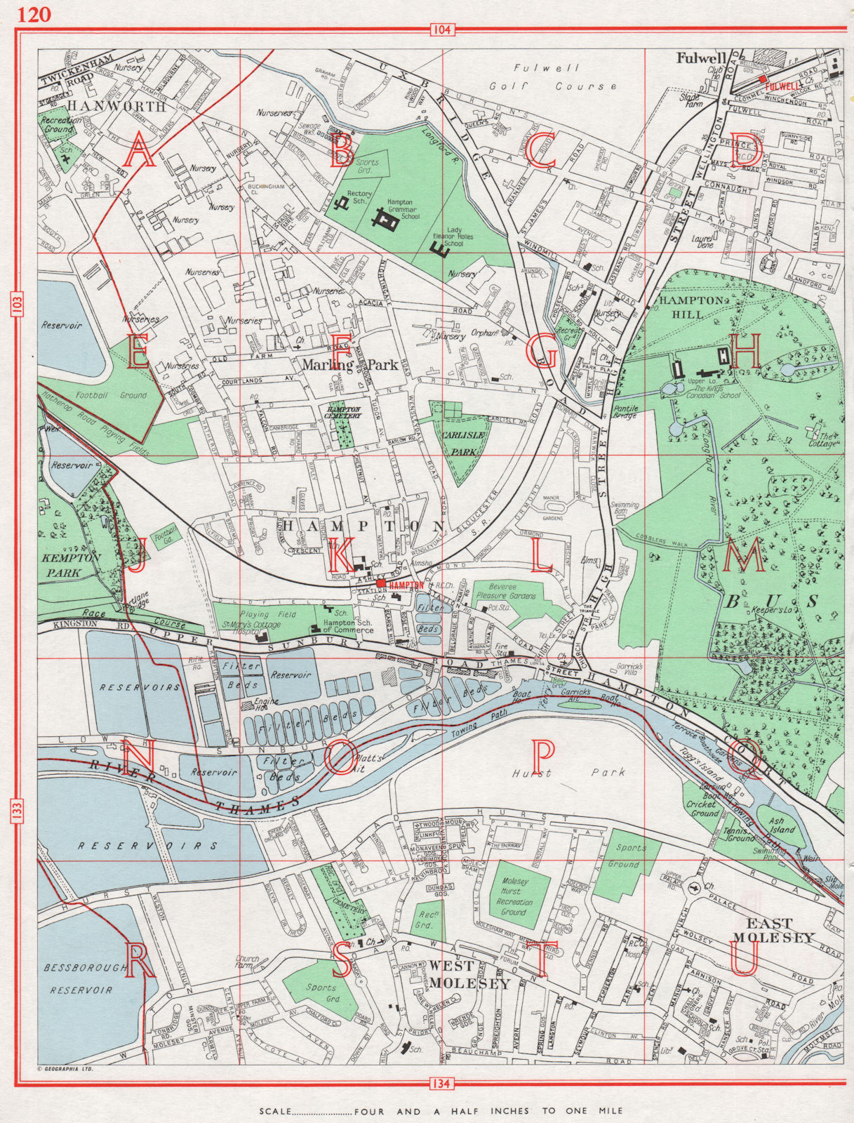 HAMPTON. Fulwell Hanworth West Molesey East Molesey Bushy Park 1964 old map