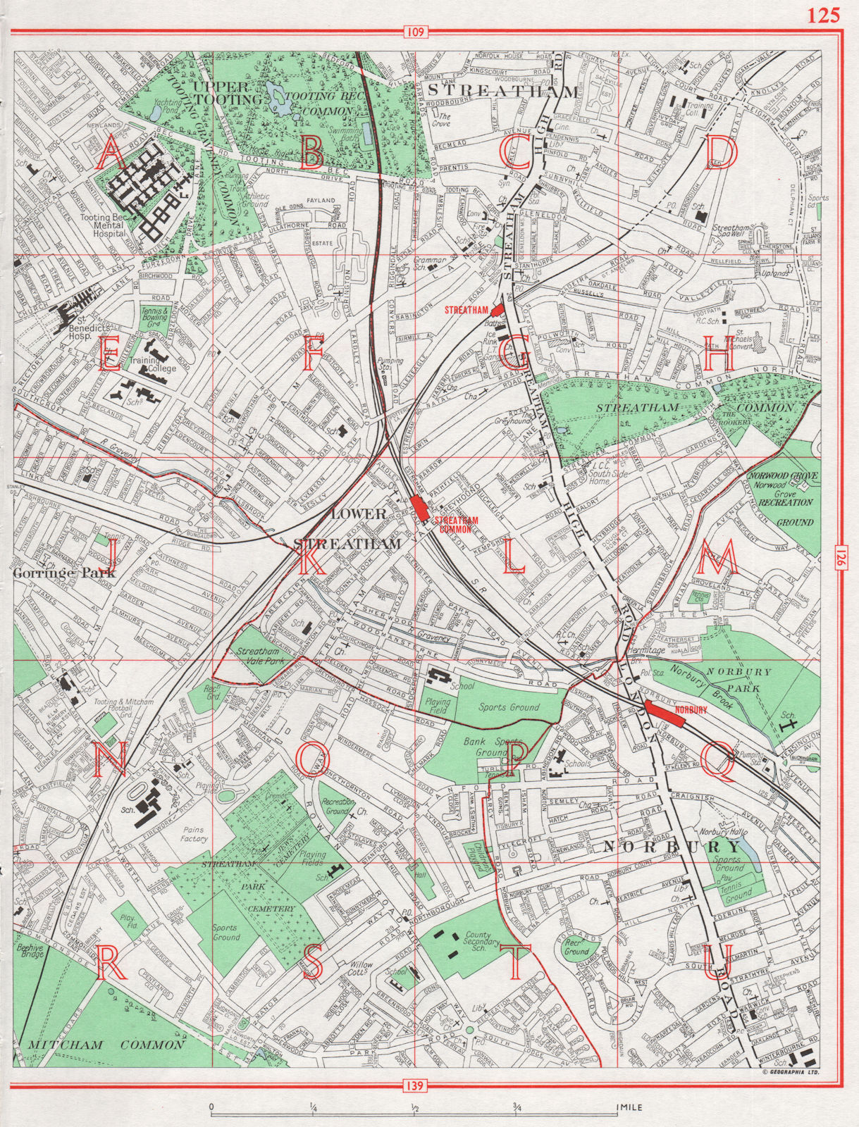 Associate Product STREATHAM. Upper Tooting Mitcham Gorringe Park Lower Streatham Norbury 1964 map