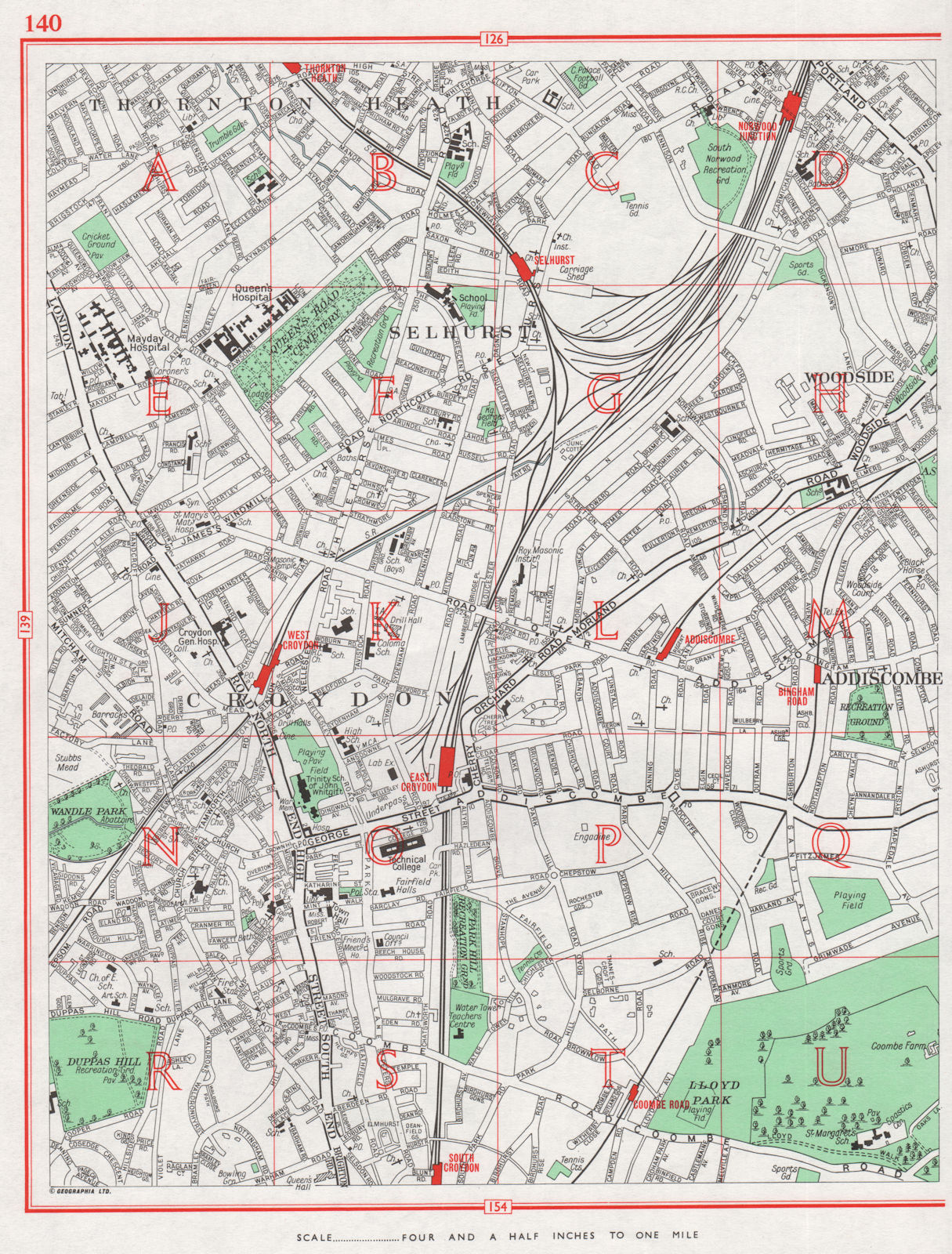 Associate Product CROYDON. Thornton Heath Selhurst Woodside Addiscombe Norwood Junction 1964 map