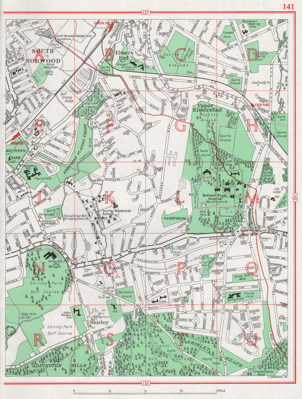 Associate Product LONDON. South Norwood Shirley Spring Park Monks Orchard Elmers End 1964 map