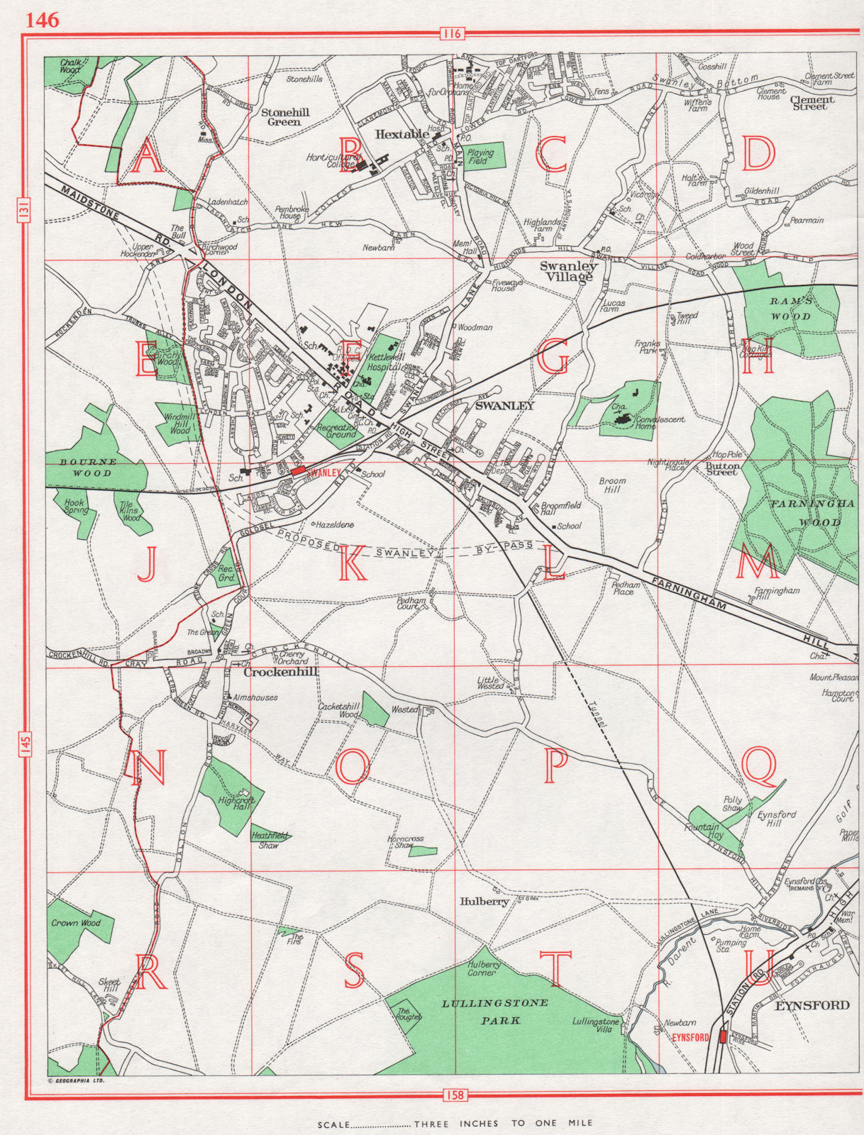 Associate Product SWANLEY. Stonehill Green Hextable Crockenhill Eynsford. Pre-M25/A20 1964 map