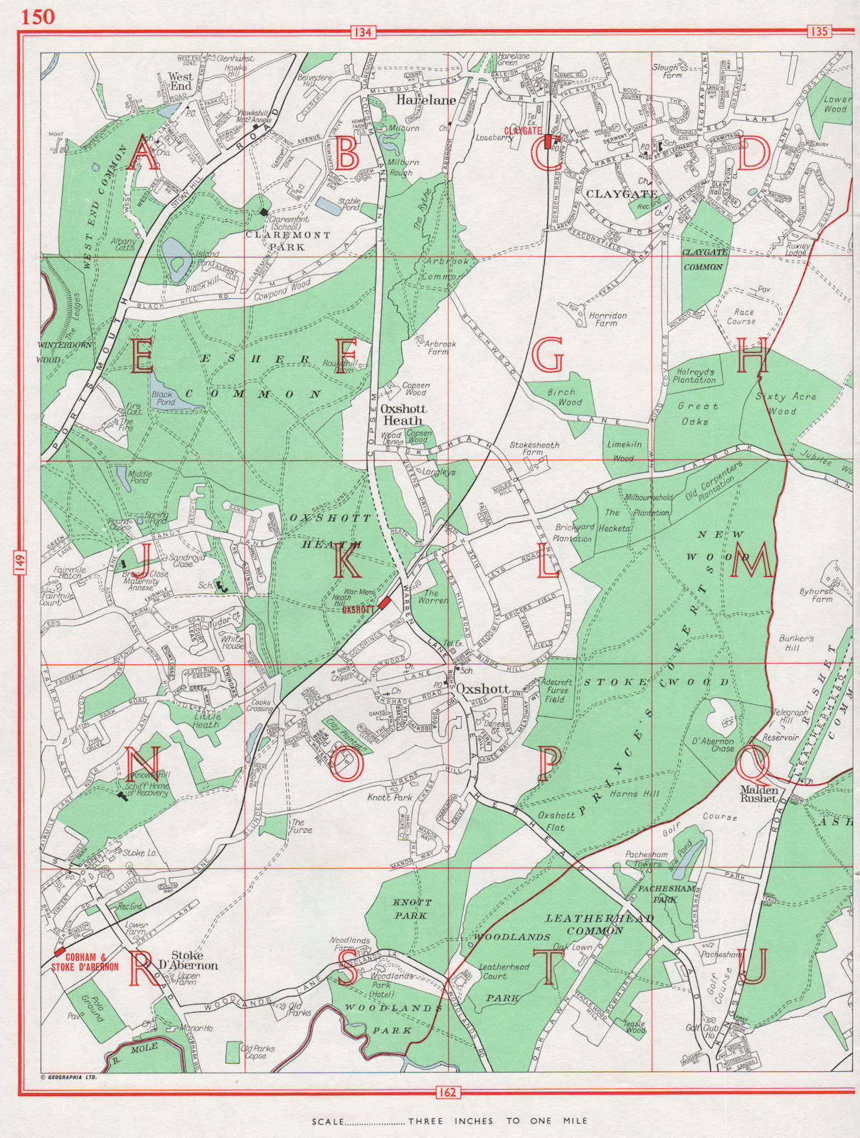 Associate Product OXSHOTT. Harelane Claygate Esher Stoke d'Abernon. Pre-M25. Surrey 1964 old map