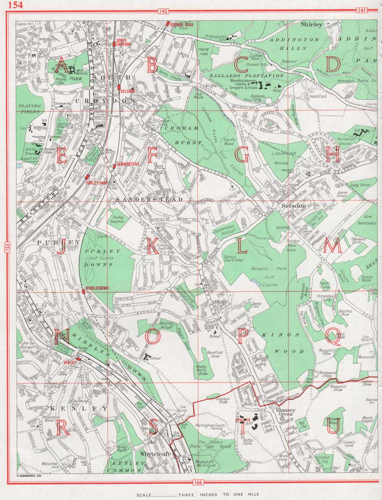 Associate Product PURLEY. South Croydon Sanderstead Selsdon Kenley Whyteleafe 1964 old map