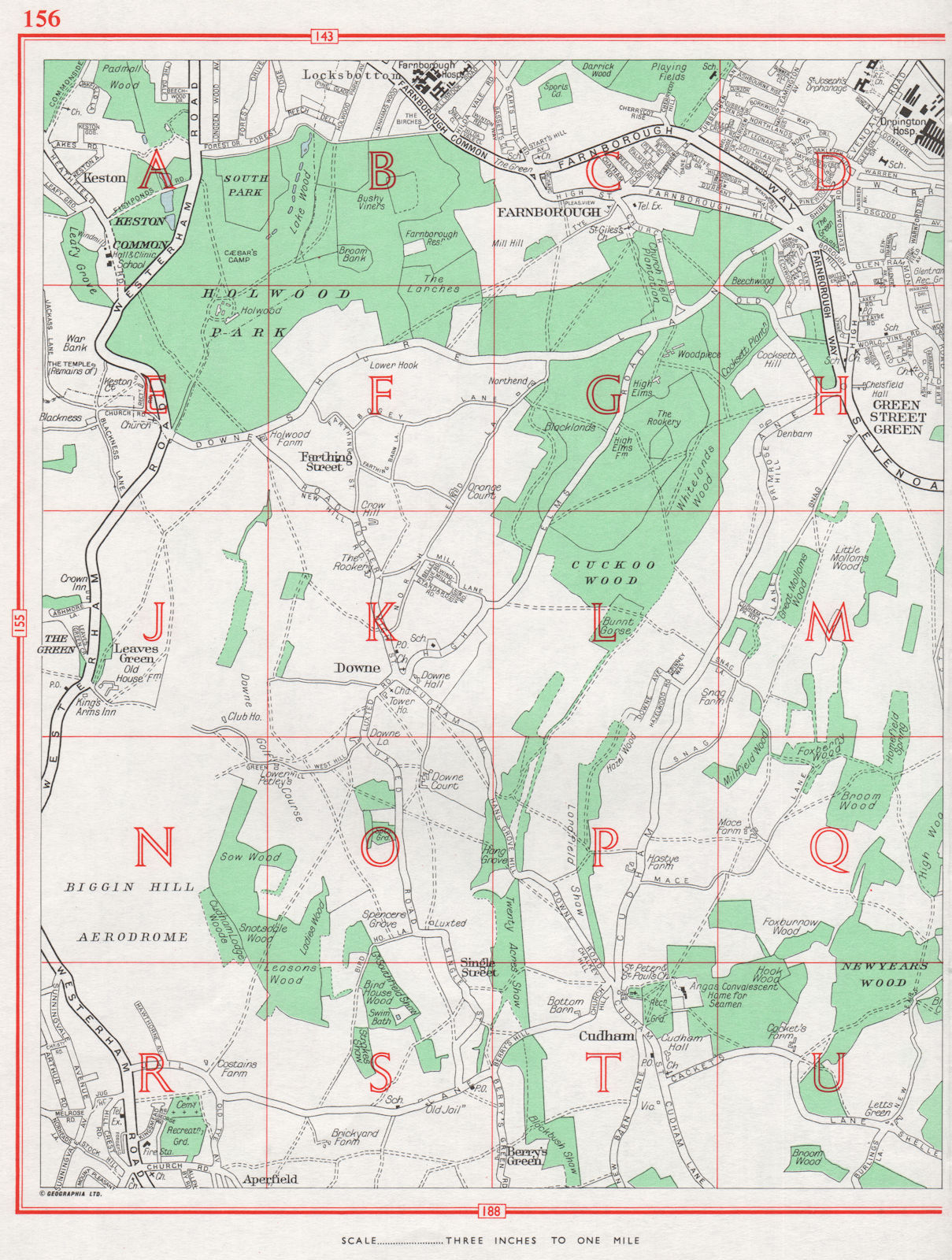 Associate Product ORPINGTON. Biggin Hill Farnborough Green Street Grn Keston Downe Cudham 1964 map