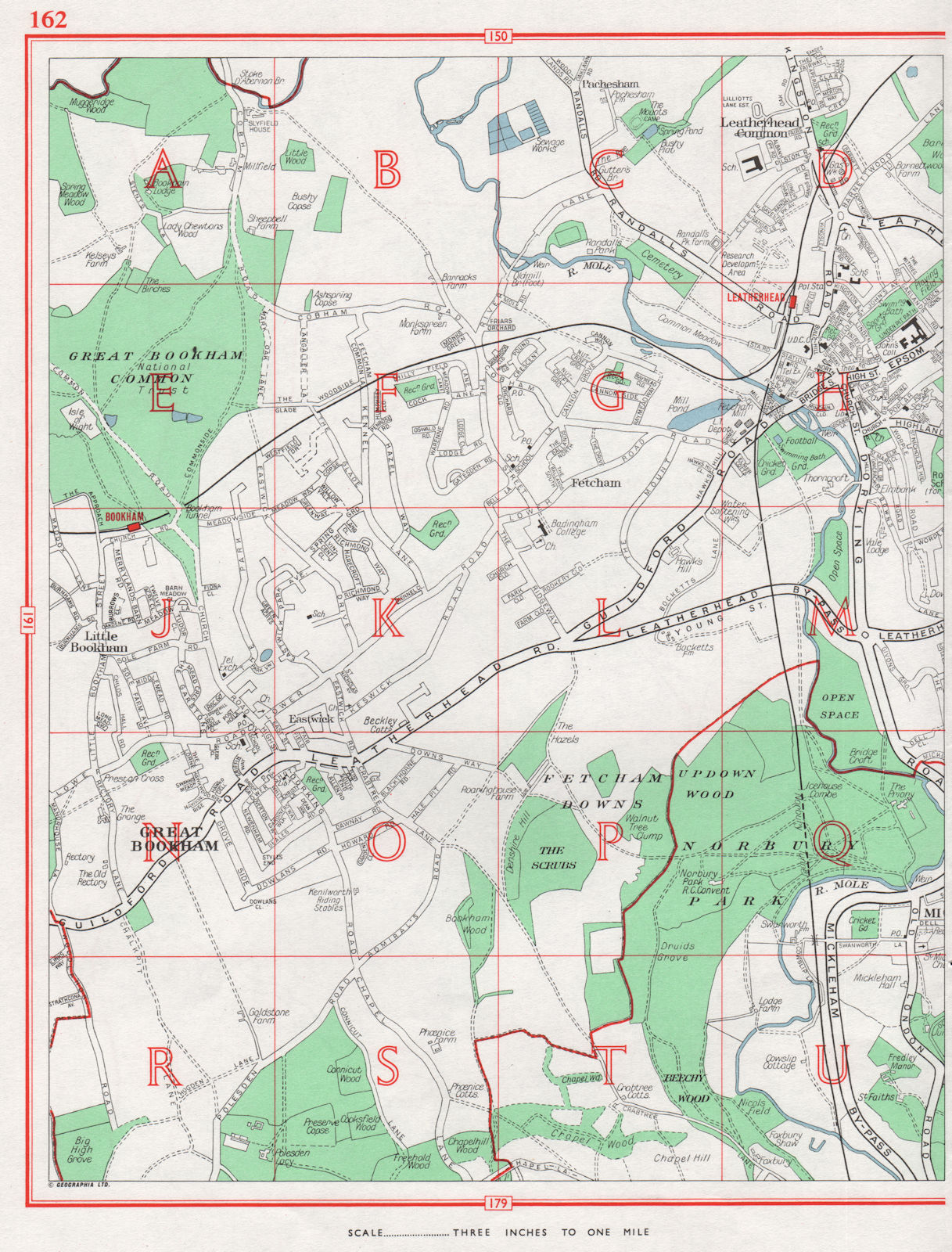 LEATHERHEAD. Great Bookham Fetcham Little Bookham Leatherhead Common 1964 map