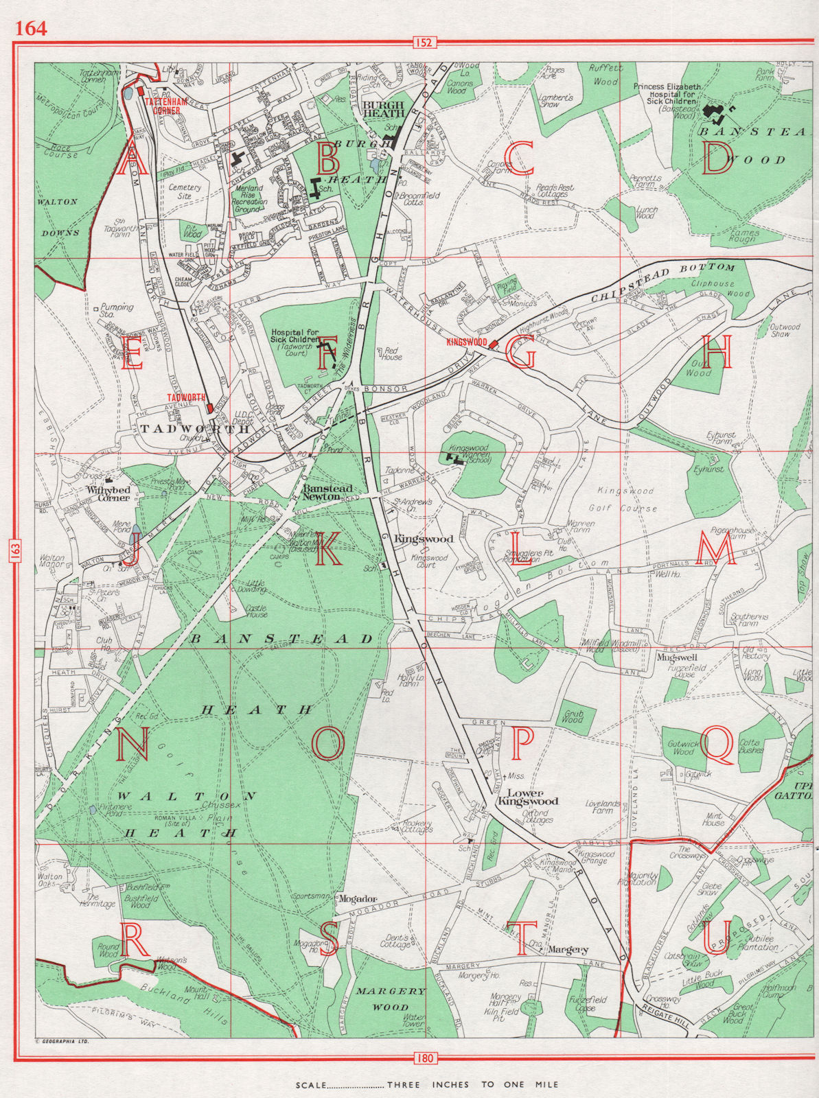 SURREY. Tadworth Kingswood Walton-on-the-Hill Withybed Corner. Pre-M25 1964 map