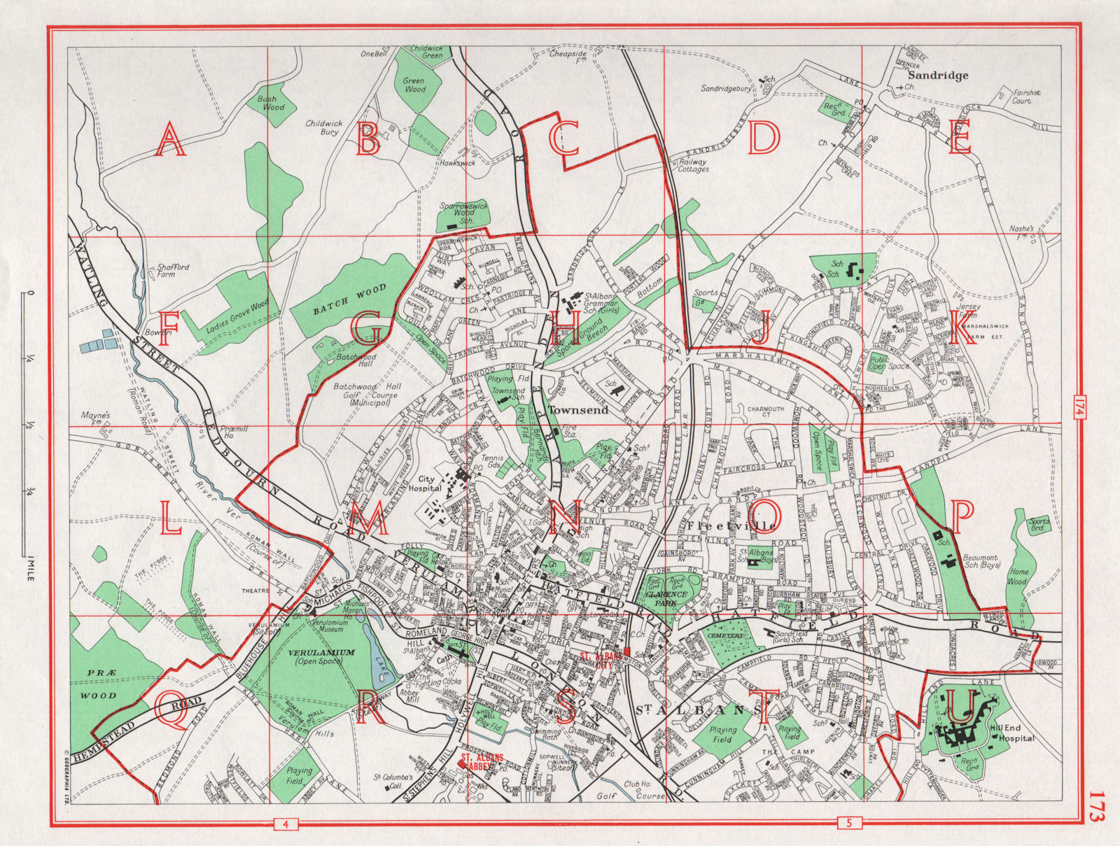 Associate Product ST. ALBANS. Fleetville Townsend Sandridge Marshalswick. HERTFORDSHIRE 1964 map