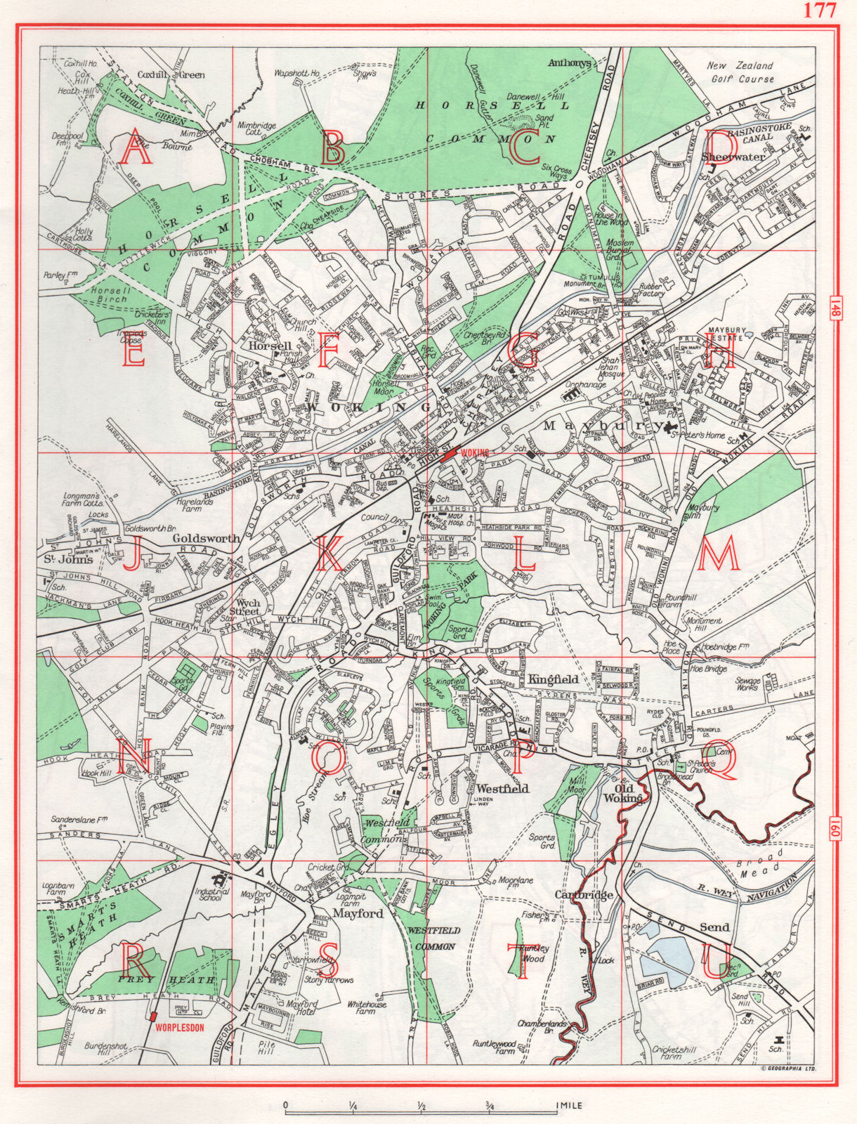 WOKING. Maybury Goldsworth Westfield Horsell Kingfield Mayford. Surrey 1964 map
