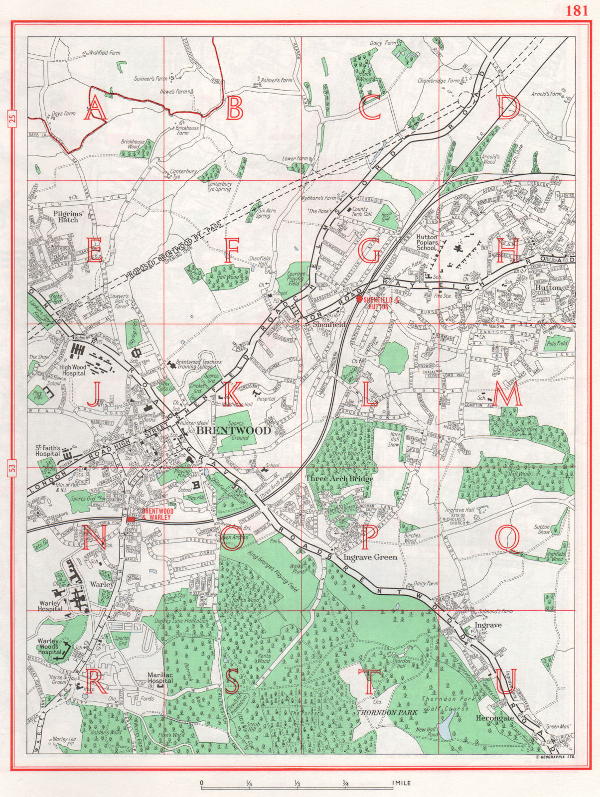 BRENTWOOD. Shenfield Hutton Warley Pilgrims Hatch Ingrave Green. Essex 1964 map