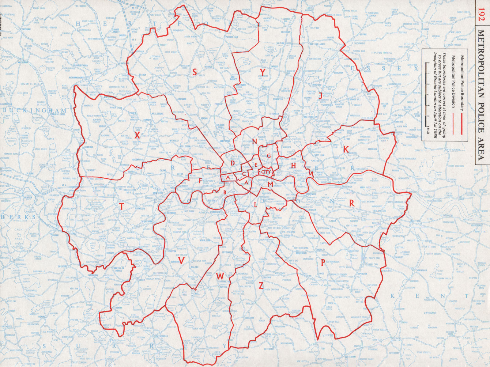 LONDON. Metropolitan Police areas. Boundaries & divisions 1964 old vintage map