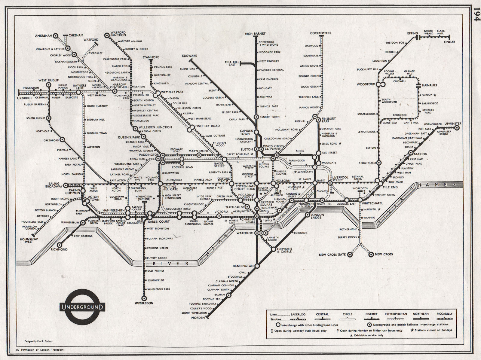 LONDON TUBE MAP. Underground Railways. Pre-Jubilee/Victoria line. Garbutt.  1964