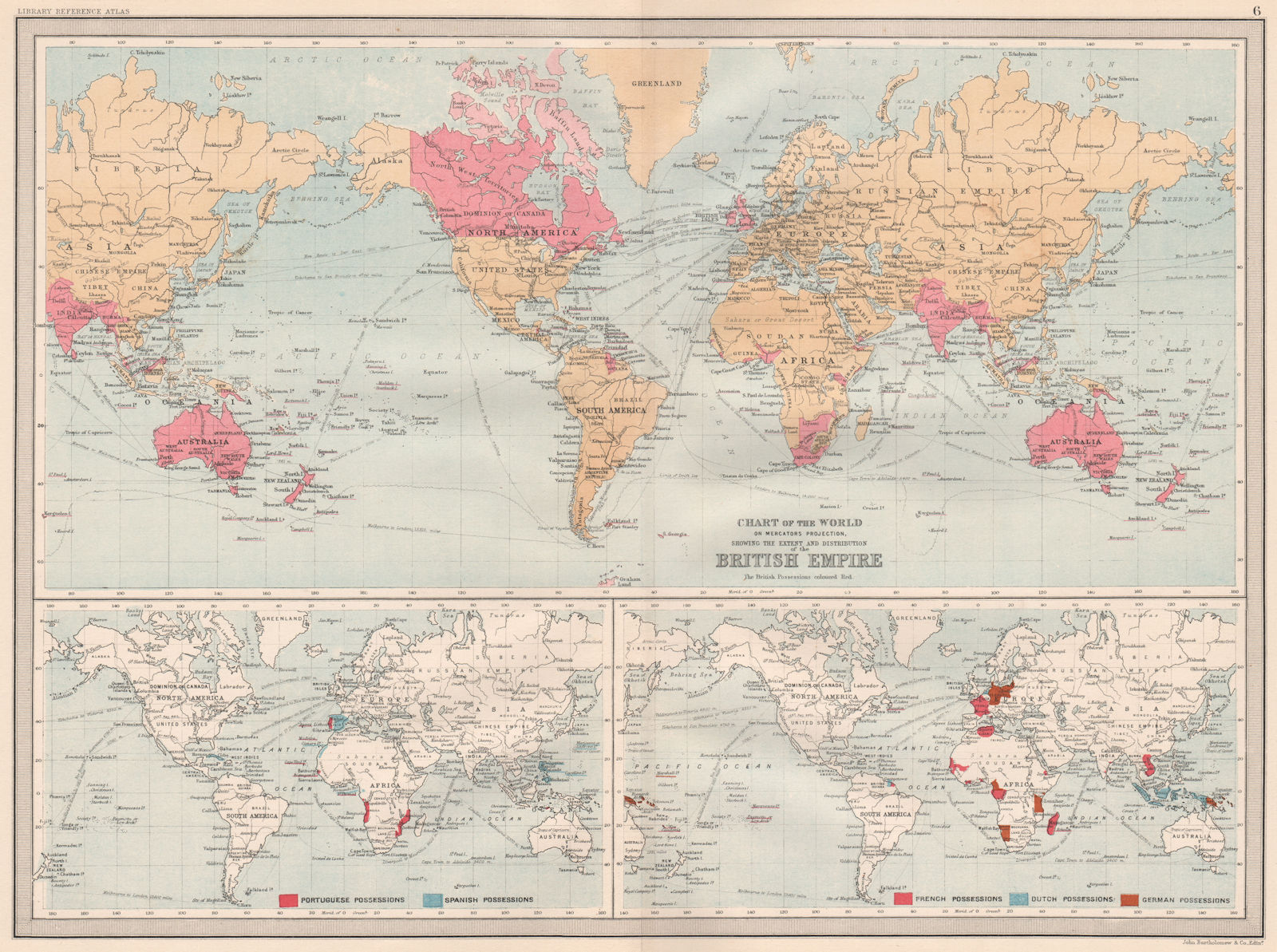 BRITISH EMPIRE. COLONIES. Portuguese Spanish French Dutch German 1890 old map