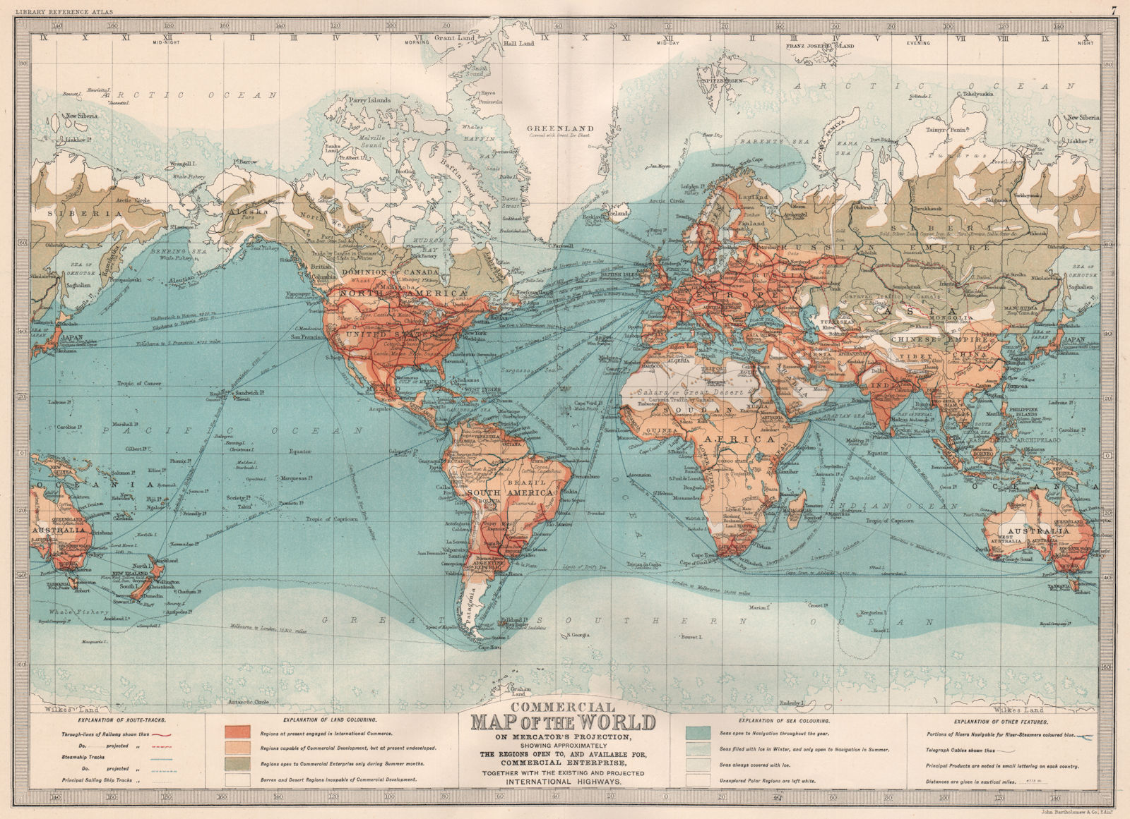WORLD. Commercial Map of the World. BARTHOLOMEW 1890 old antique chart