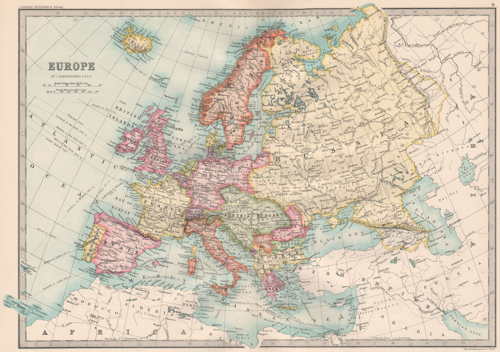 EUROPE. Political. BARTHOLOMEW 1890 old antique vintage map plan chart