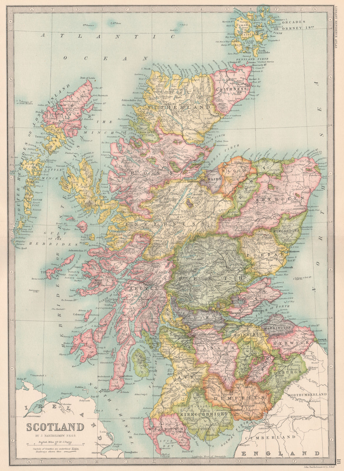 Associate Product SCOTLAND. counties. BARTHOLOMEW 1890 old antique vintage map plan chart