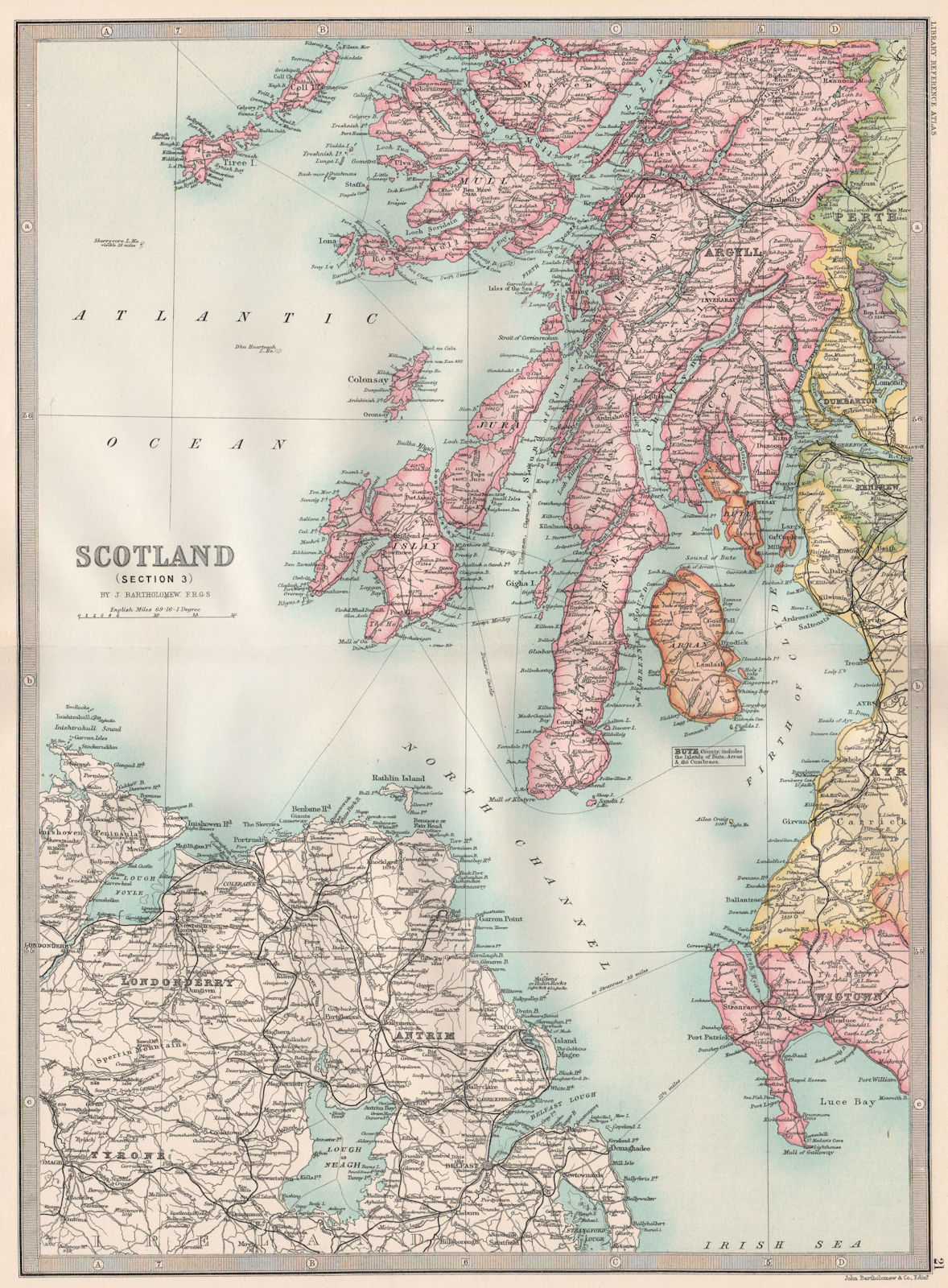 ARGYLL & ANTRIM. Scotland SW. Islay Jura Arran Bute Kintyre Colonsay 1890 map