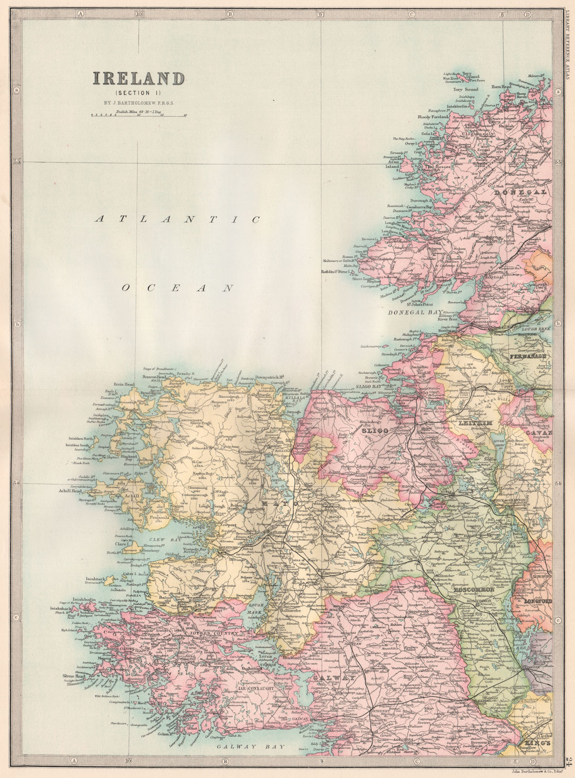 Associate Product IRELAND NORTH WEST. Mayo Sligo Roscommon Galway Leitrim. BARTHOLOMEW 1890 map