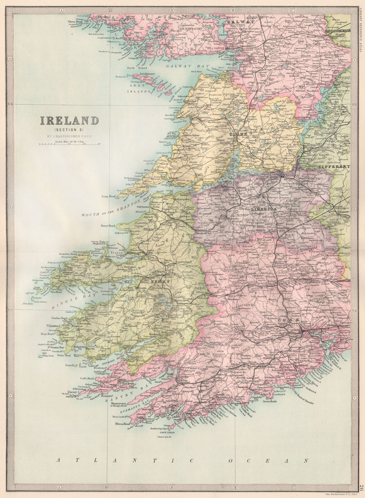 Associate Product IRELAND SOUTH WEST. Cork Kerry Limerick Clare. BARTHOLOMEW 1890 old map
