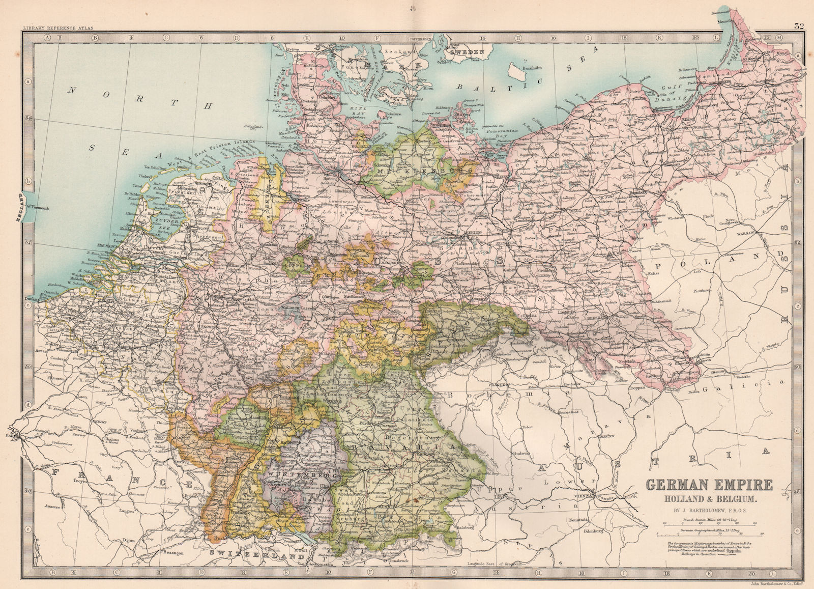 Associate Product EUROPE. German Empire Holland & Belgium. BARTHOLOMEW 1890 old antique map