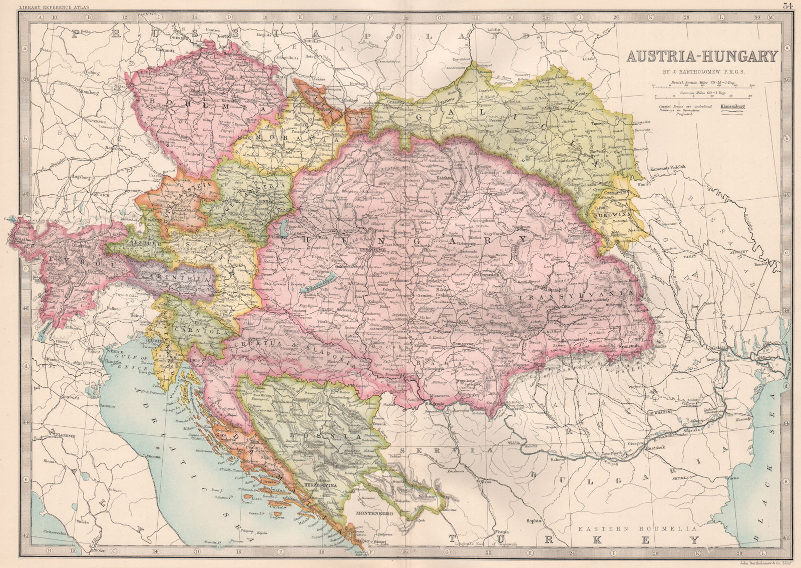 AUSTRIA-HUNGARY. Kunstenland Slavonia Carinthia Styria Silesia &c 1890 old map