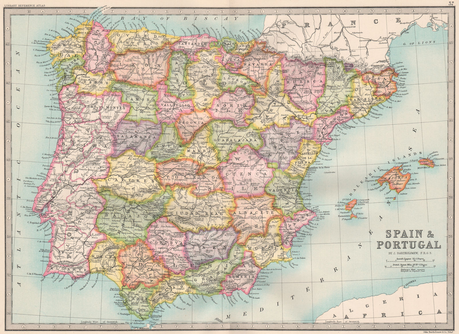 Associate Product IBERIA. Spain & Portugal. Provinces. BARTHOLOMEW 1890 old antique map chart