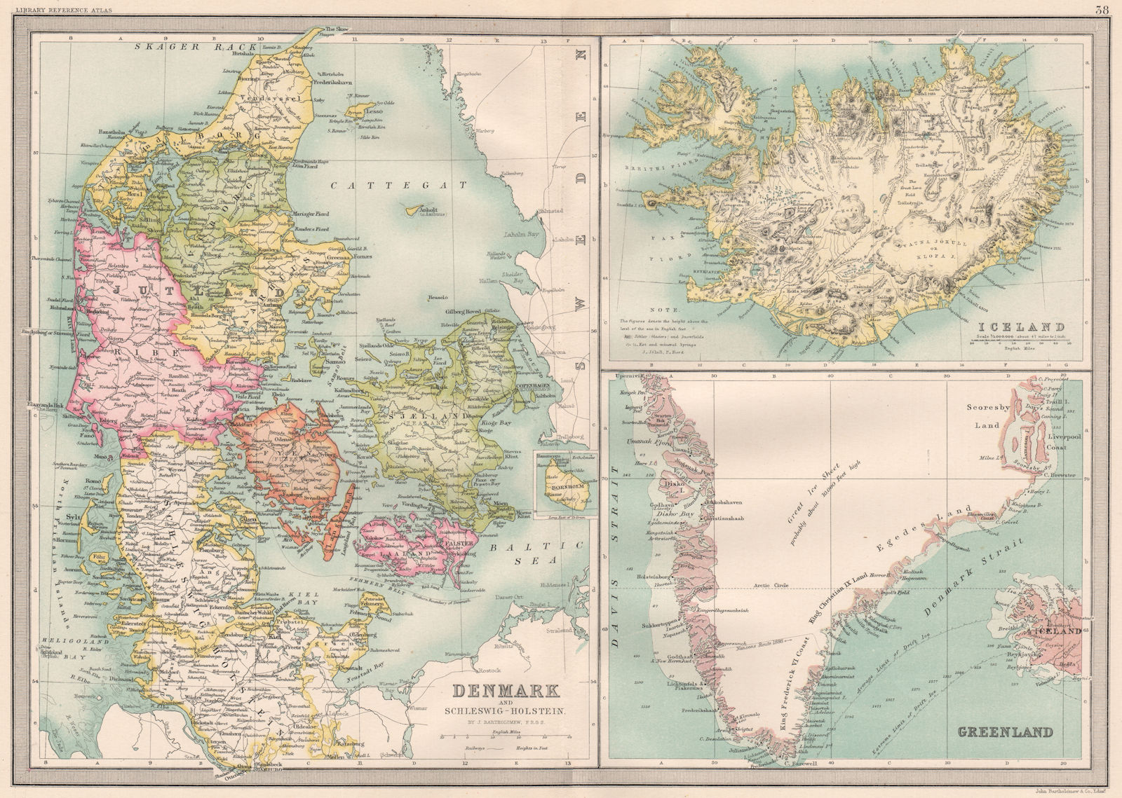 Associate Product DENMARK & DEPENDENCIES. with Schleswig-Holstein; Iceland; Greenland 1890 map