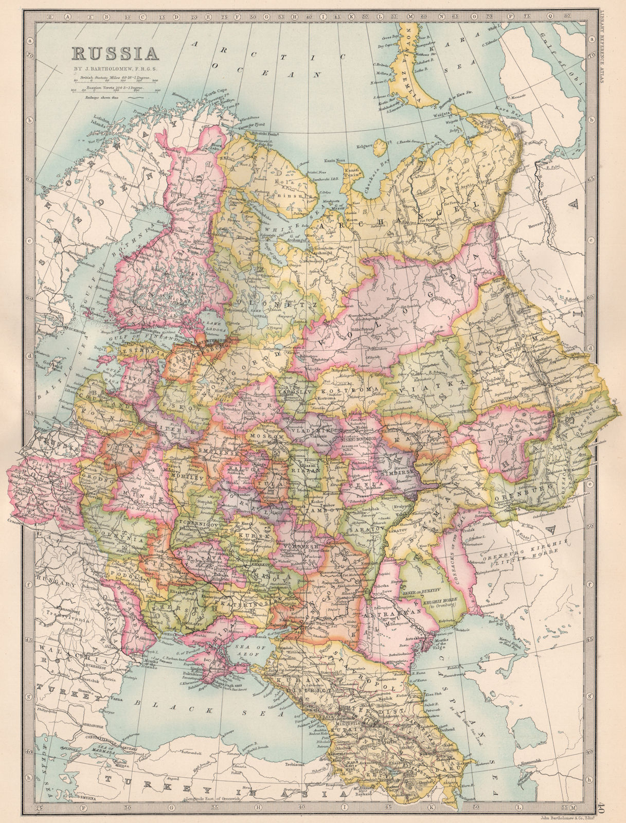 Associate Product EUROPEAN RUSSIA. including Caucasus & Finland. BARTHOLOMEW 1890 old map