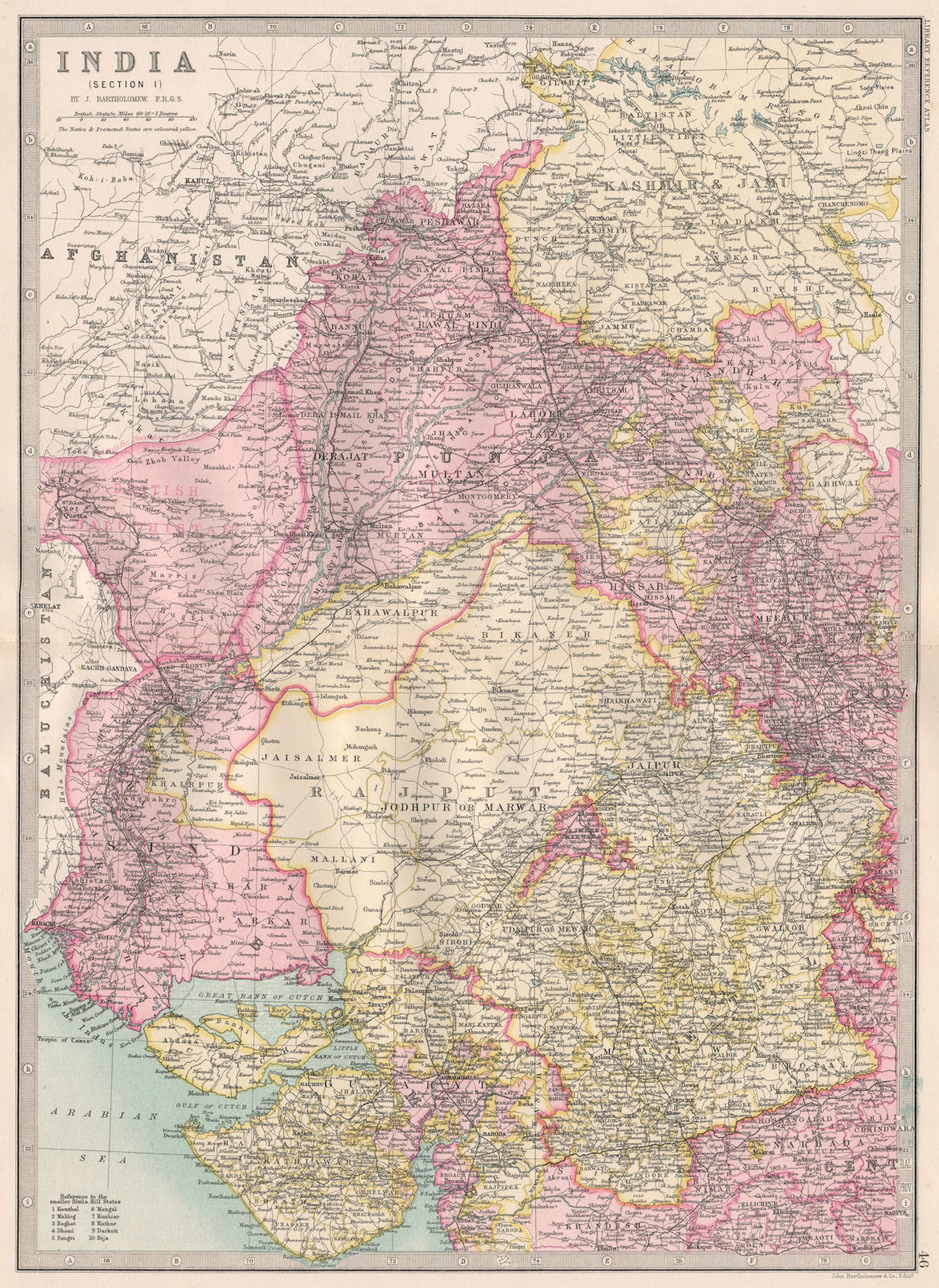 BRITISH INDIA-NORTH WEST. Rajputana Gujurat Punjab &c. BARTHOLOMEW 1890 map