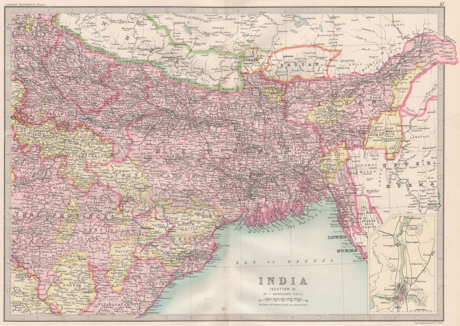 BRITISH INDIA NORTH EAST.Bengal Assam Orissa Sikkim Bhutan.BARTHOLOMEW 1898 map 