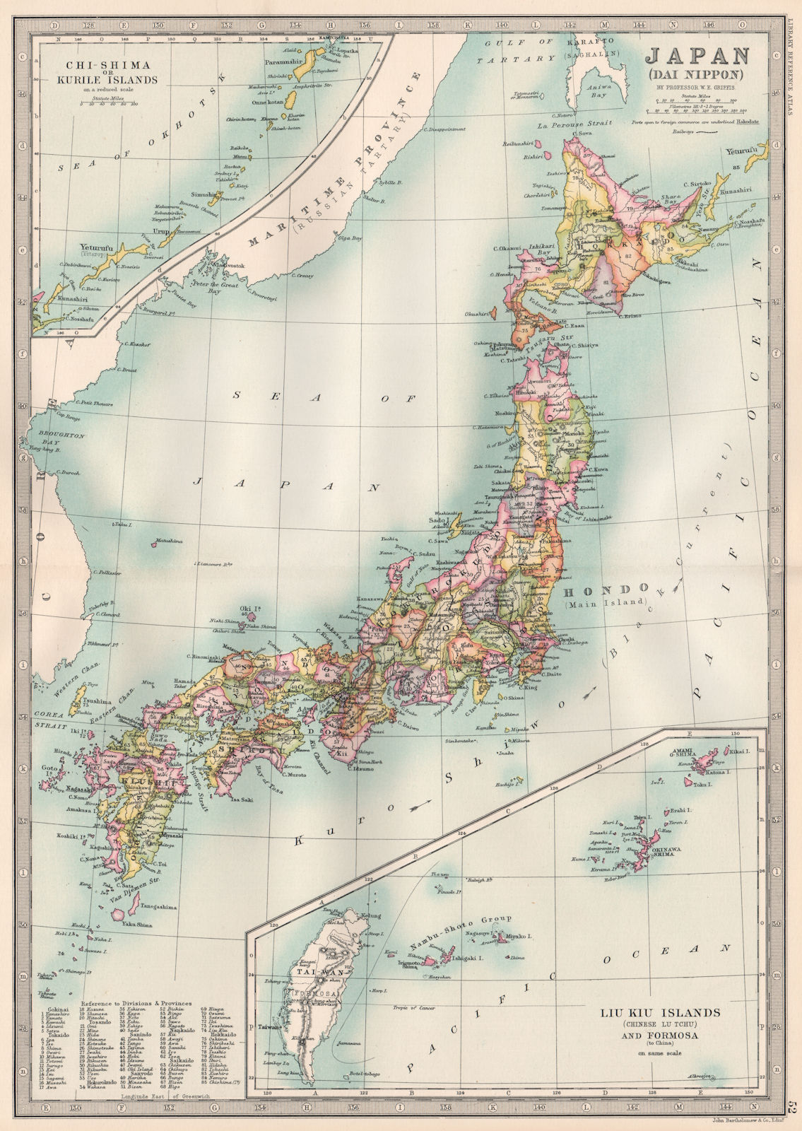 JAPAN.  (Dai Nippon) . Provinces. BARTHOLOMEW 1890 old antique map plan chart