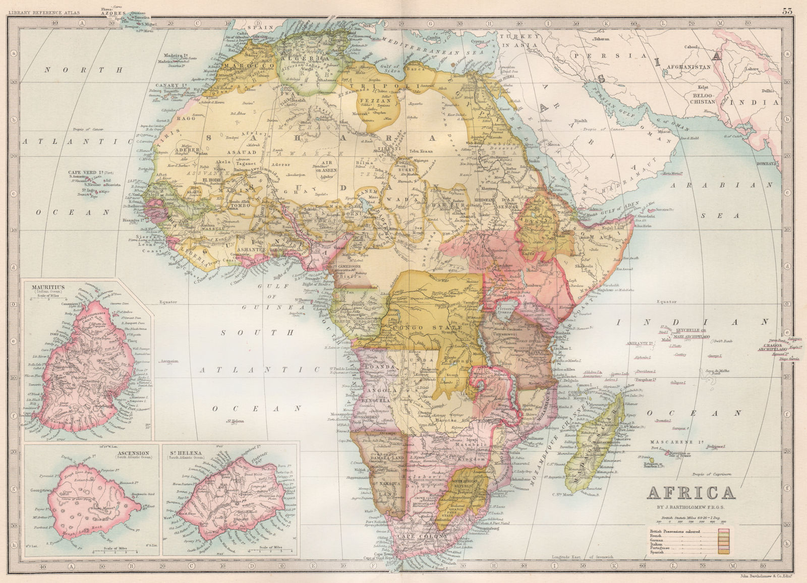 AFRICA.many unresolved borders.S Kenya=British East Africa Co Territory 1890 map