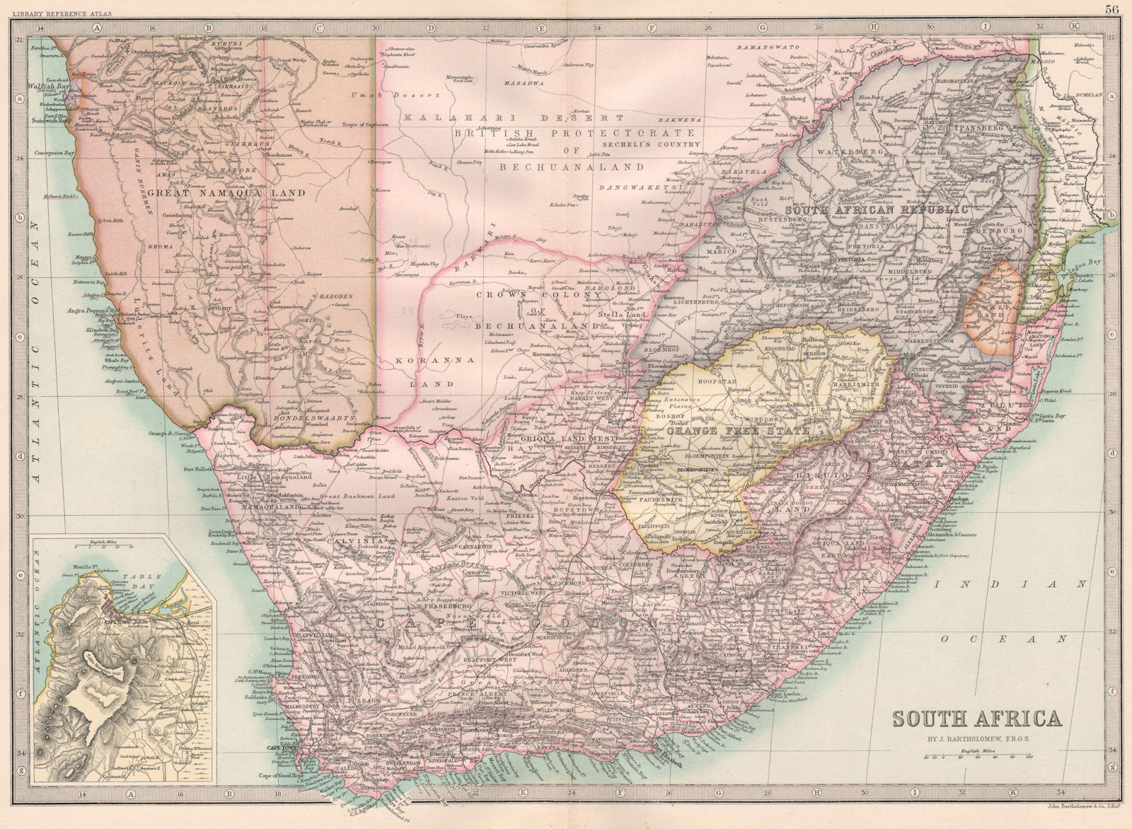 SOUTHERN AFRICA. Namibia= "Great Namaqua Land". Bechuanaland 1890 old map