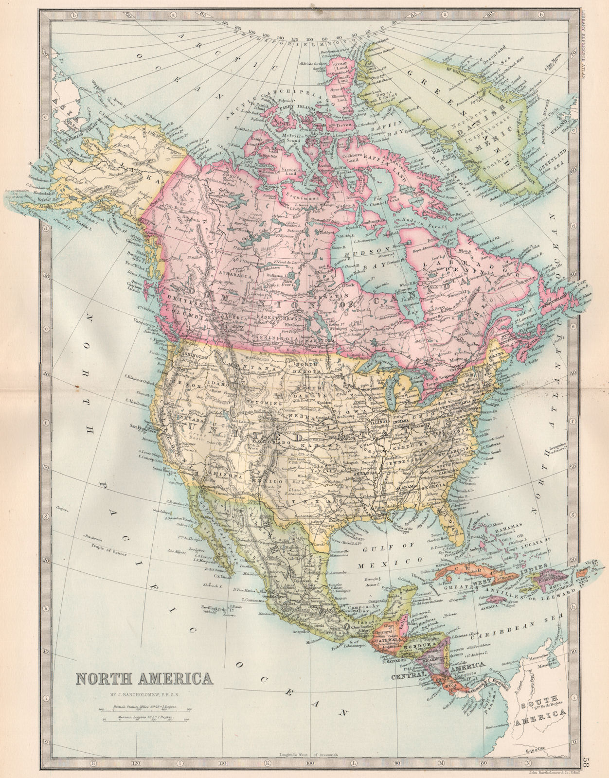 Associate Product NORTH AMERICA. USA Mexico Canada "Danish America". BARTHOLOMEW 1890 old map