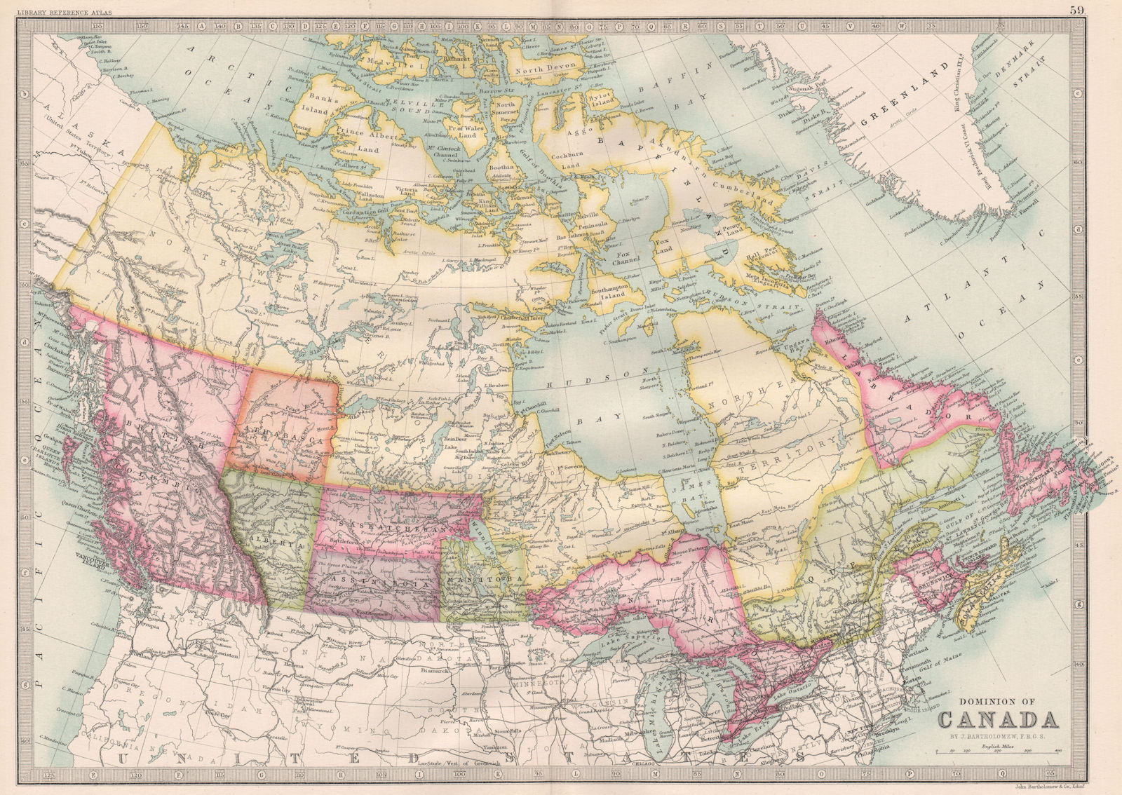 CANADA. Dominion of Canada. Showing provinces. BARTHOLOMEW 1890 old map