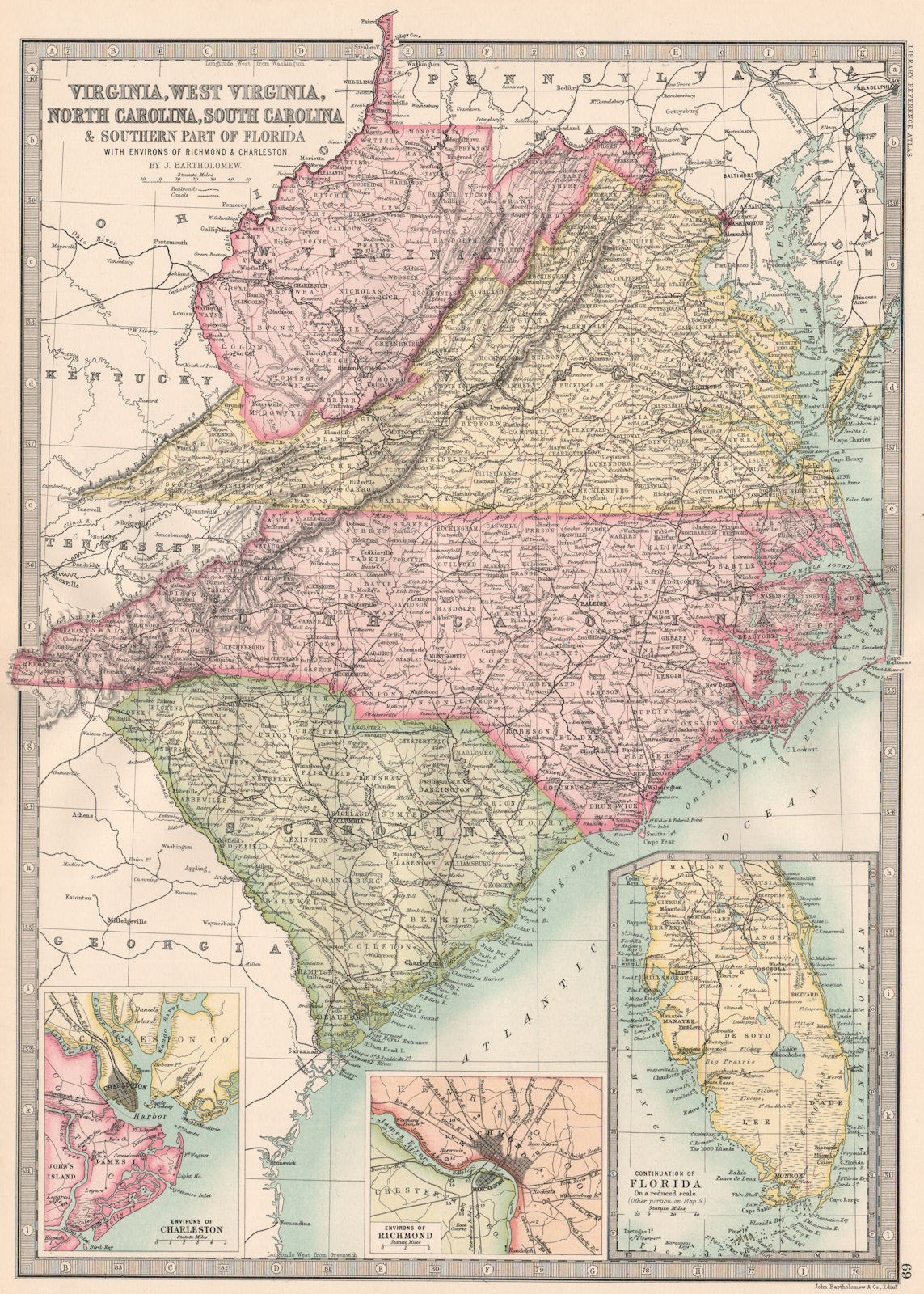 Associate Product SOUTHEASTERN USA. VA WV North/South Carolina FL. Richmond Charleston 1890 map