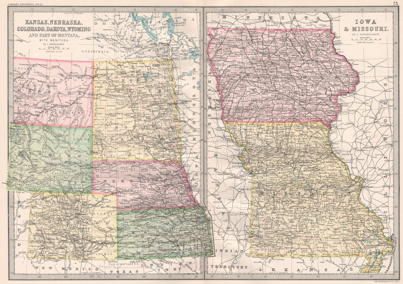 Associate Product MIDWESTERN USA. Kansas Nebraska Colorado Dakota WY MT Iowa Missouri 1890 map