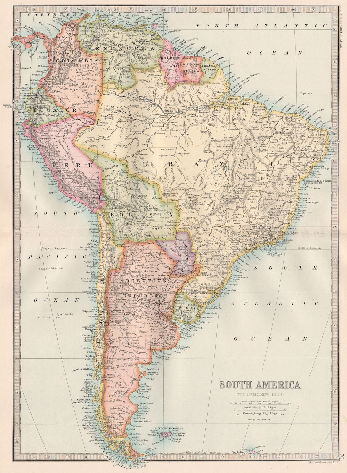 Associate Product SOUTH AMERICA. general map. BARTHOLOMEW 1890 old antique plan chart