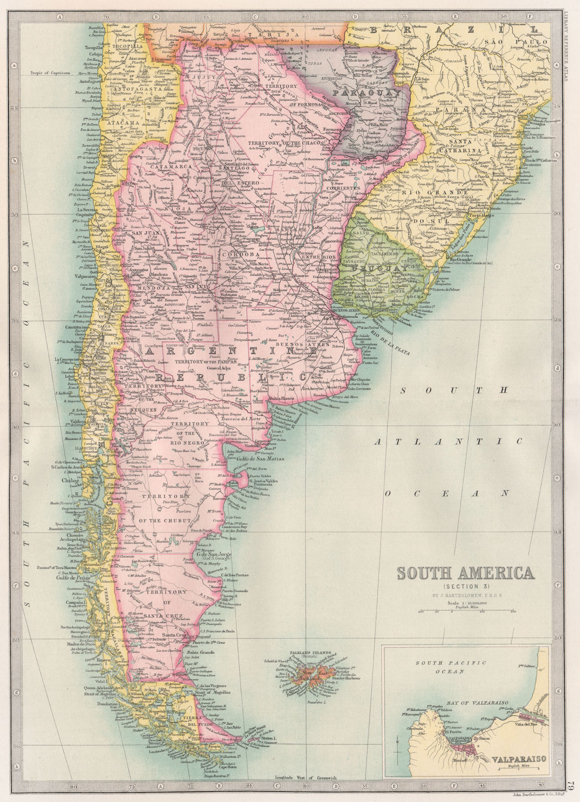 Associate Product CAPE HORN. Argentina Chile Paraguay & Uruguay. BARTHOLOMEW 1890 old map