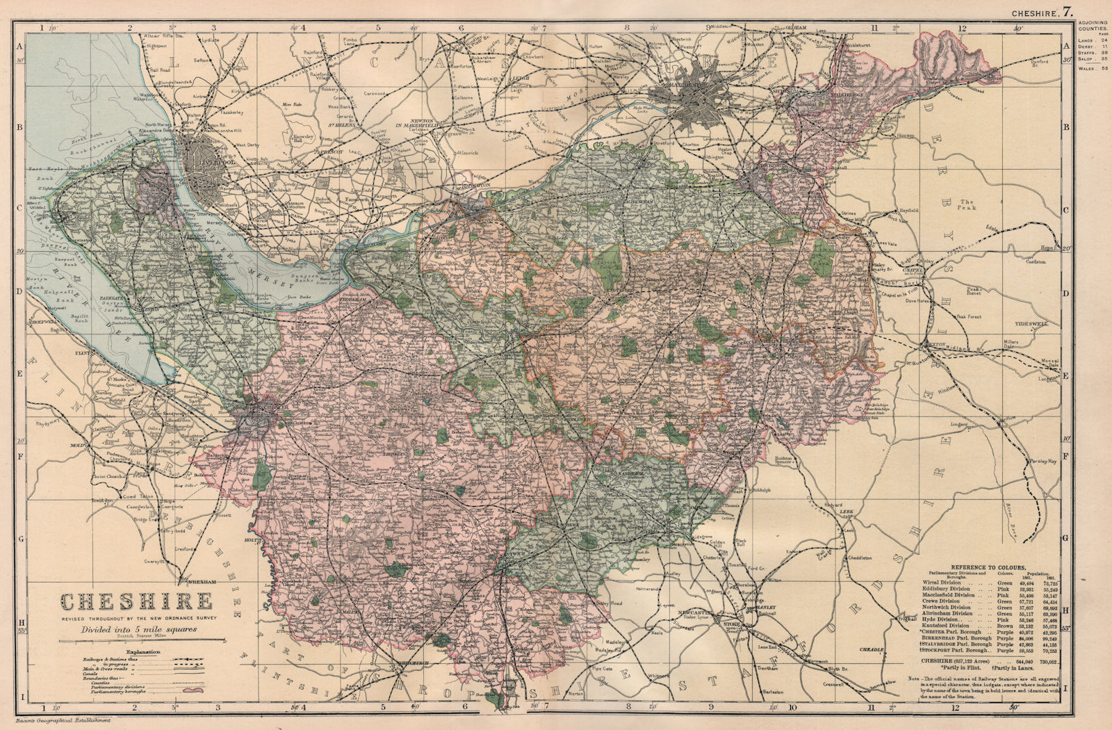 Associate Product CHESHIRE. Showing Parliamentary divisions, boroughs & parks. BACON 1896 map