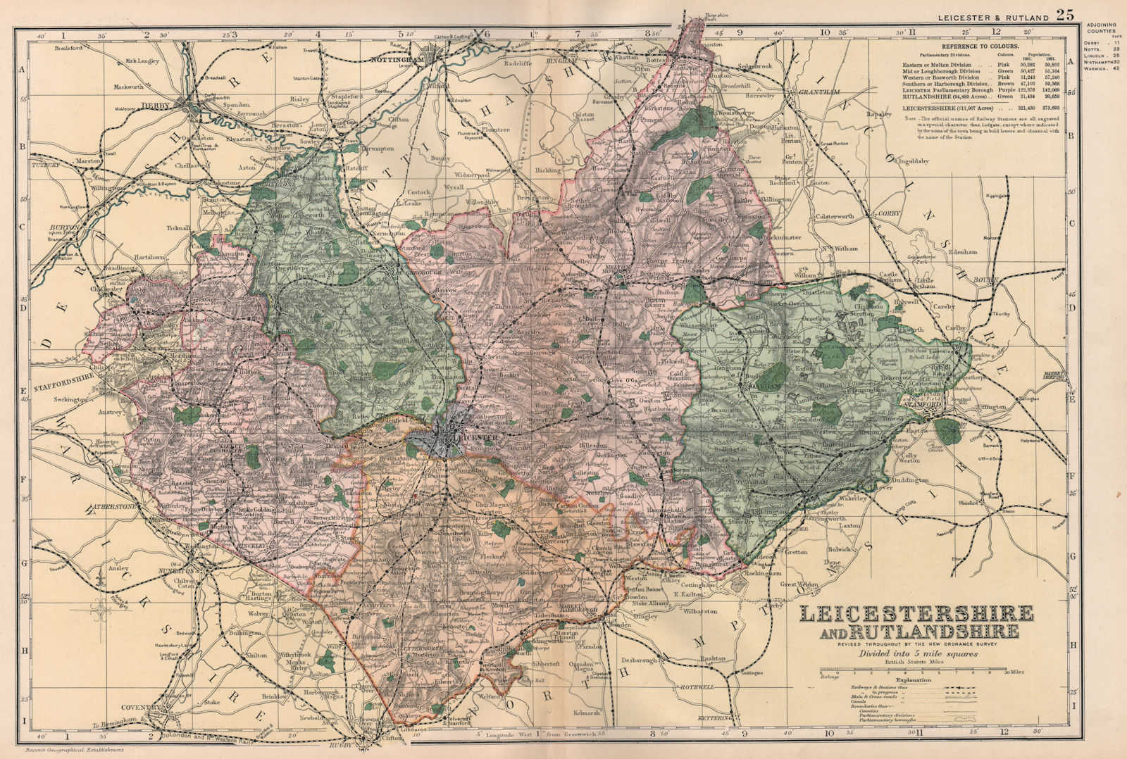 Parliamentary divisions BACON 1896 map GLOUCESTERSHIRE & WORCESTERSHIRE SOUTH 