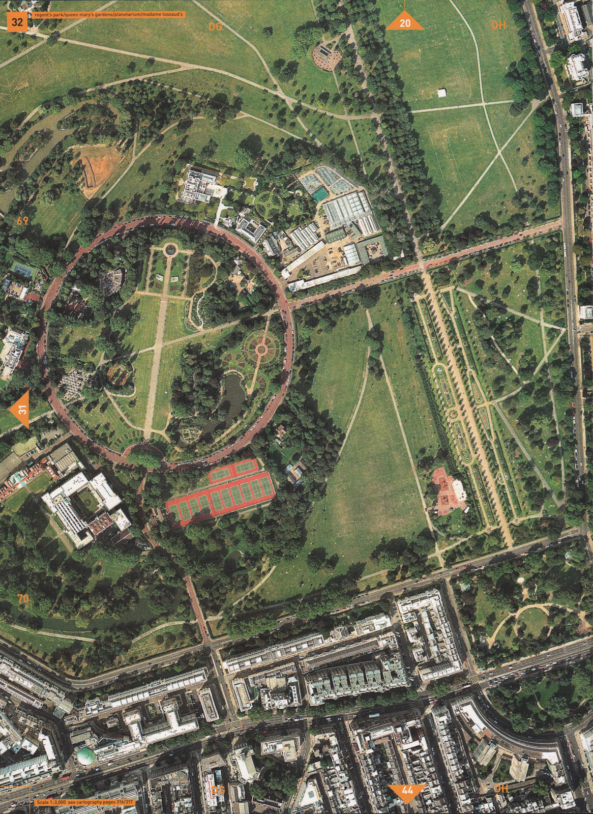Associate Product REGENT'S PARK NW1 W1. Queen Mary's Gardens Madame Tussaud's Park Square 2000 map