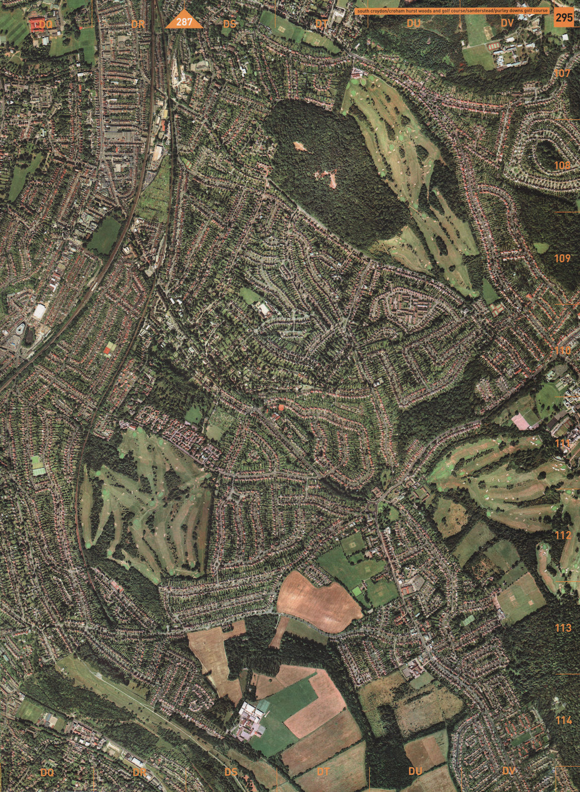 SANDERSTEAD. South Croydon Croham Hurst Woods Purley Downs Golf Course 2000 map