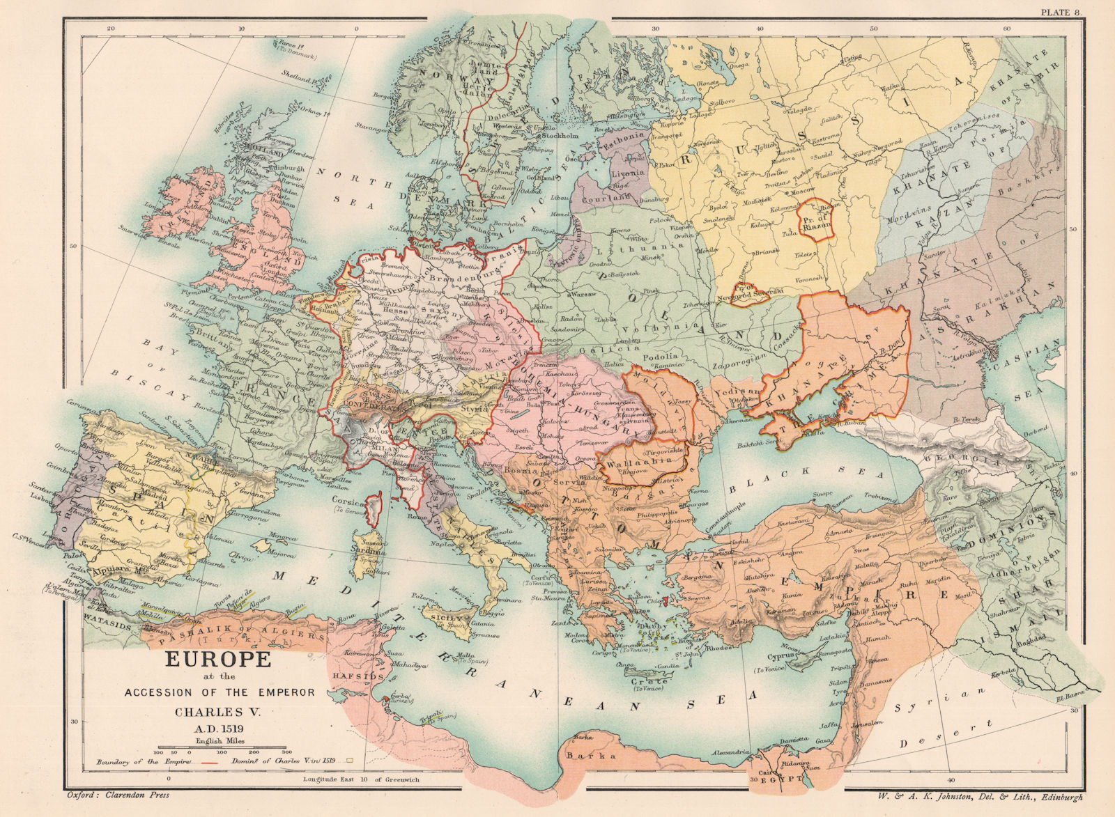 Associate Product HOLY ROMAN EMPIRE 1519. Europe upon Accession of Emperor Charles V 1902 map