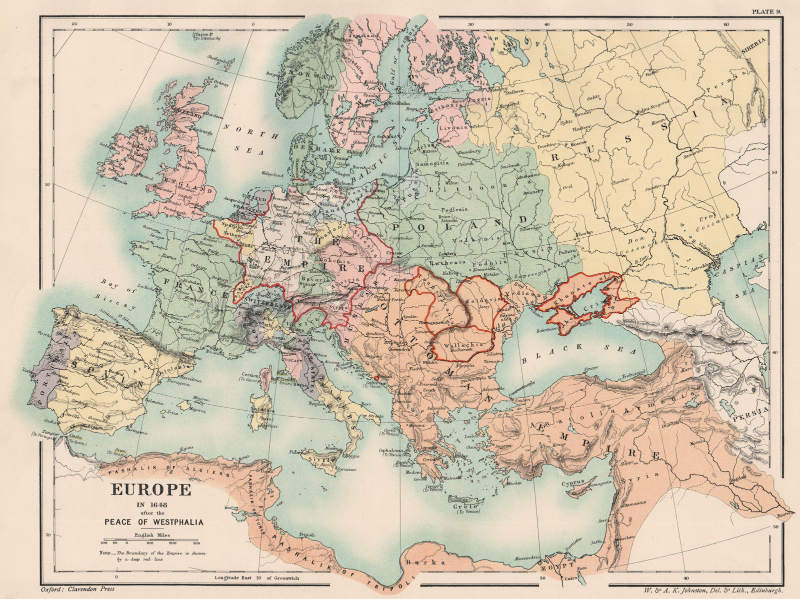 EUROPE IN 1648. After the Peace of Westphalia. Holy Roman Empire 1902 old map
