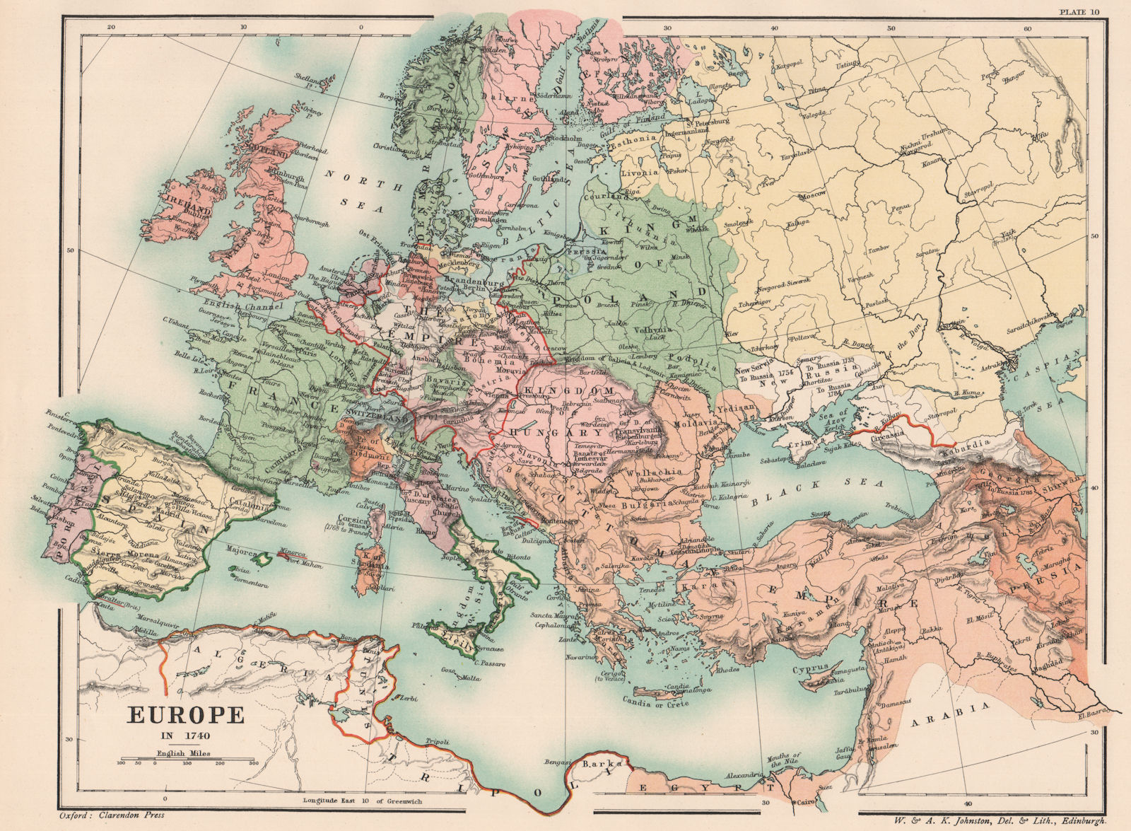 EUROPE IN 1740. France England Holy Roman Empire Spain Ottomans &c 1902 map