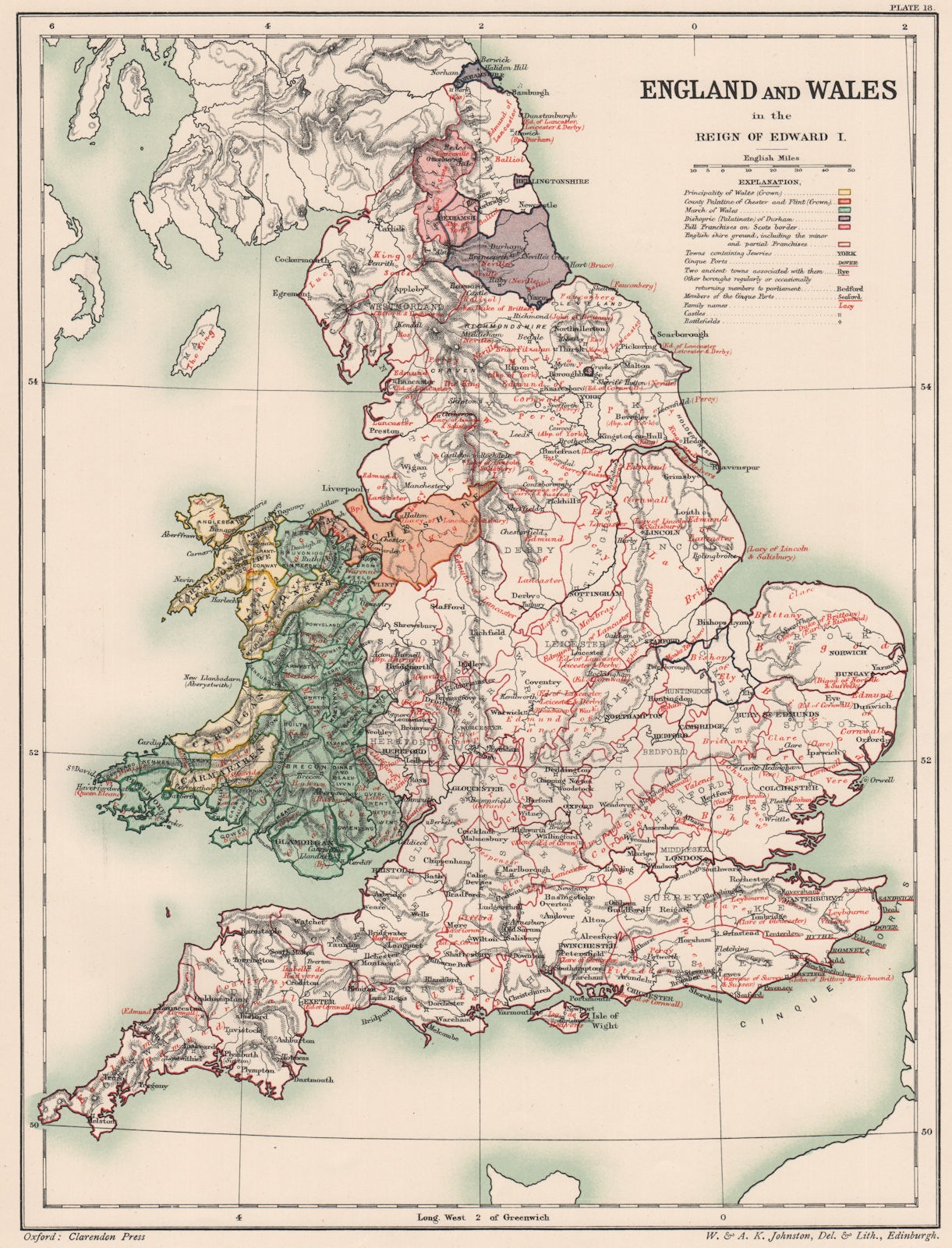 Associate Product ENGLAND & WALES OF KING EDWARD I. Family names shires battles 1902 old map