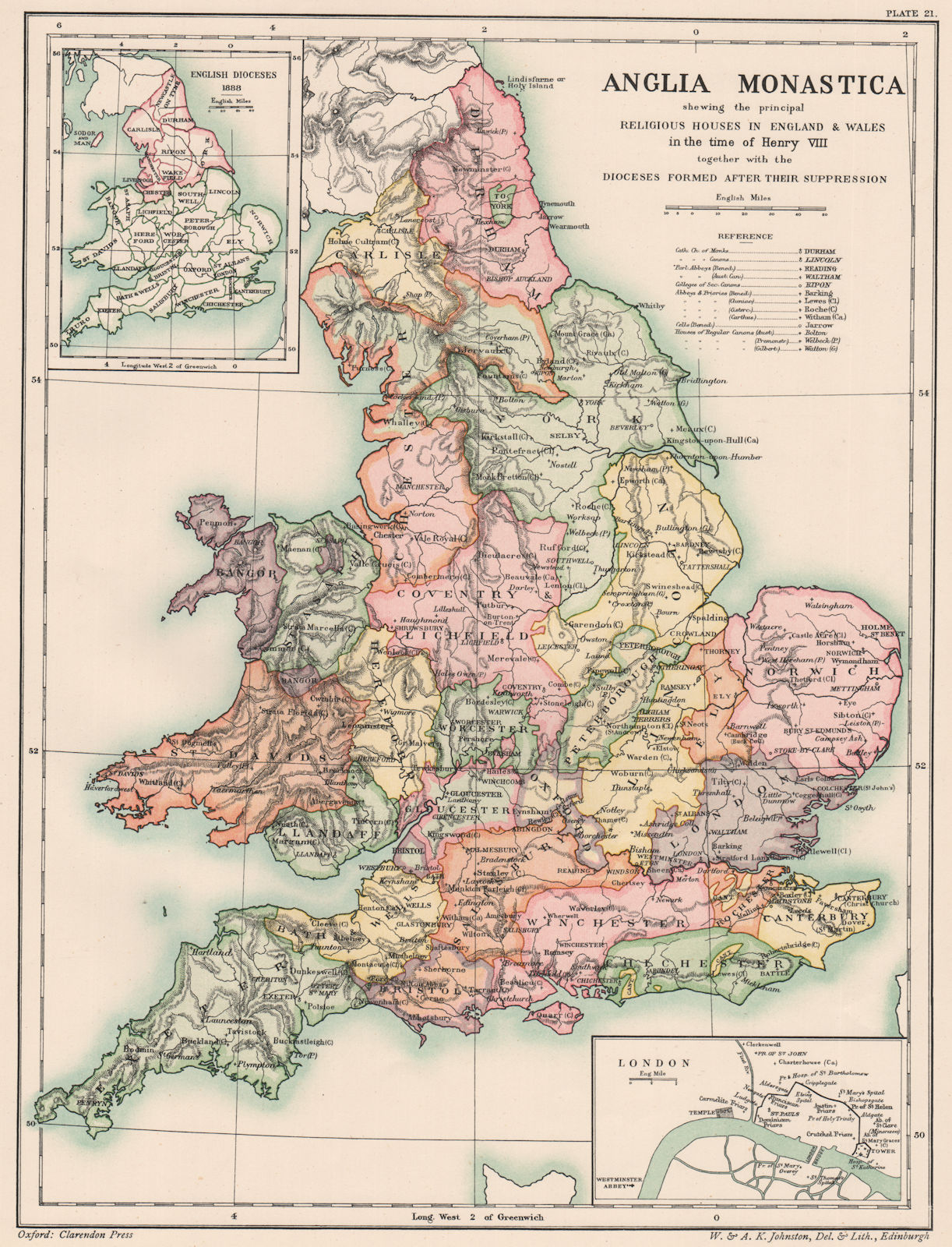 DISSOLUTION OF MONASTERIES. England. Henry VIII. Dioceses formed 1902 old map
