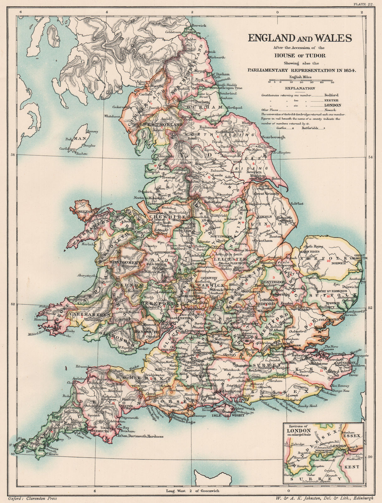 Associate Product TUDOR BRITAIN. England Wales 1654. Parliamentary representation 1654 1902 map
