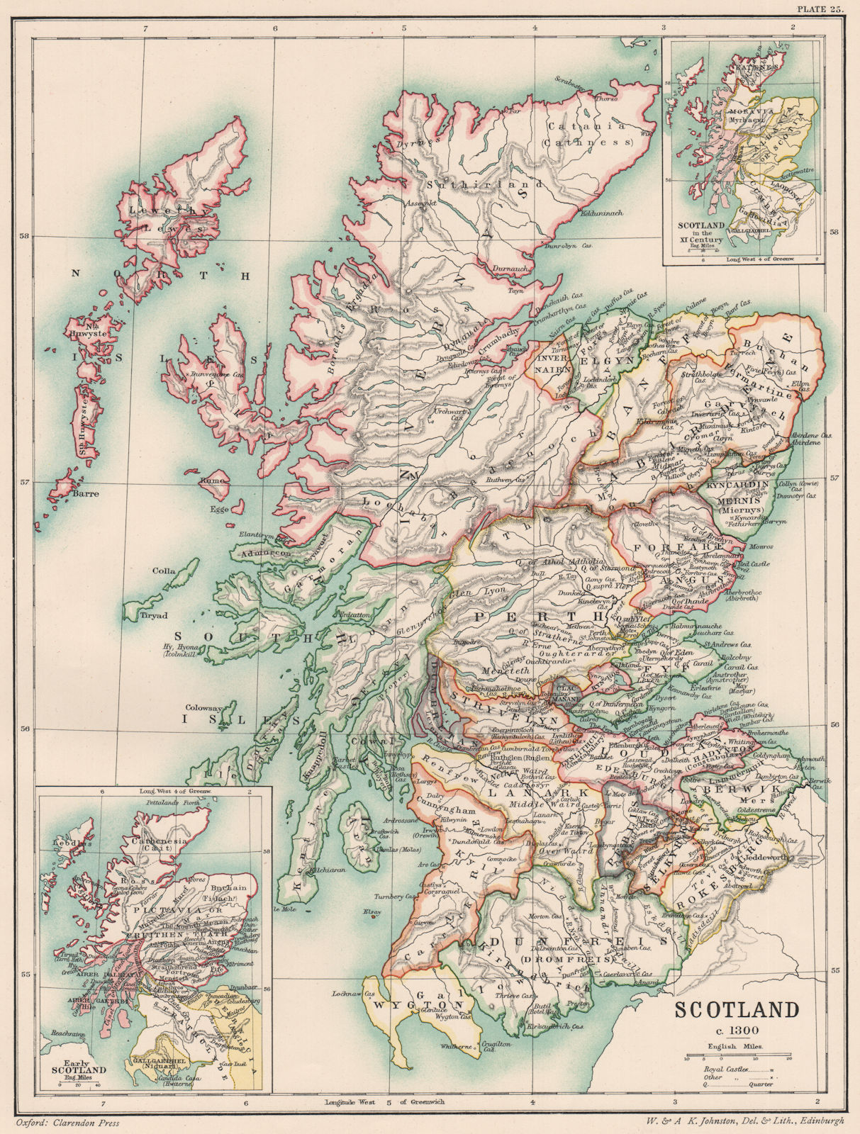 Associate Product SCOTLAND IN 1300. inset in the 11th Century & Early Scotland 1902 old map
